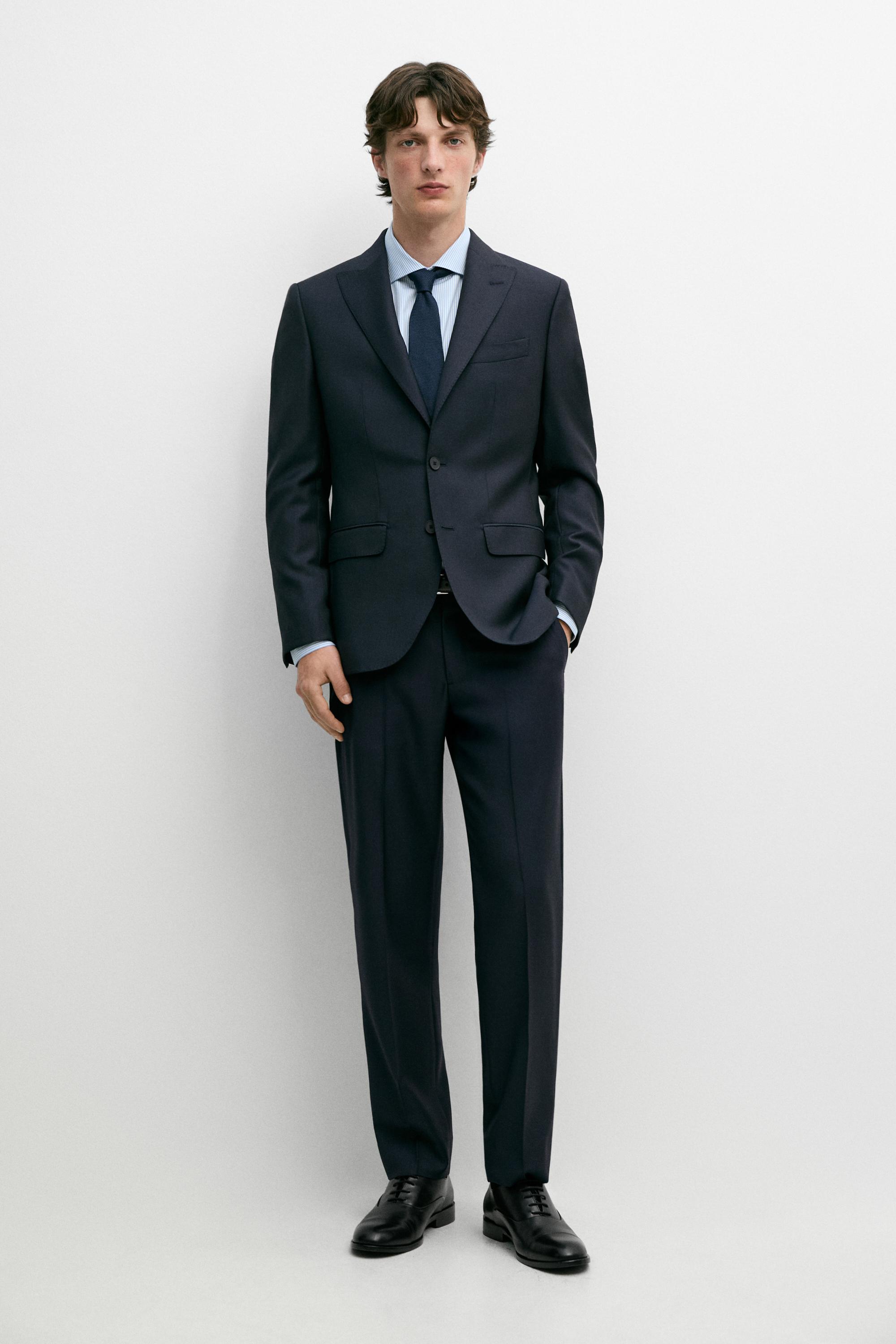 100% wool suit trousers — NAVY BLUE