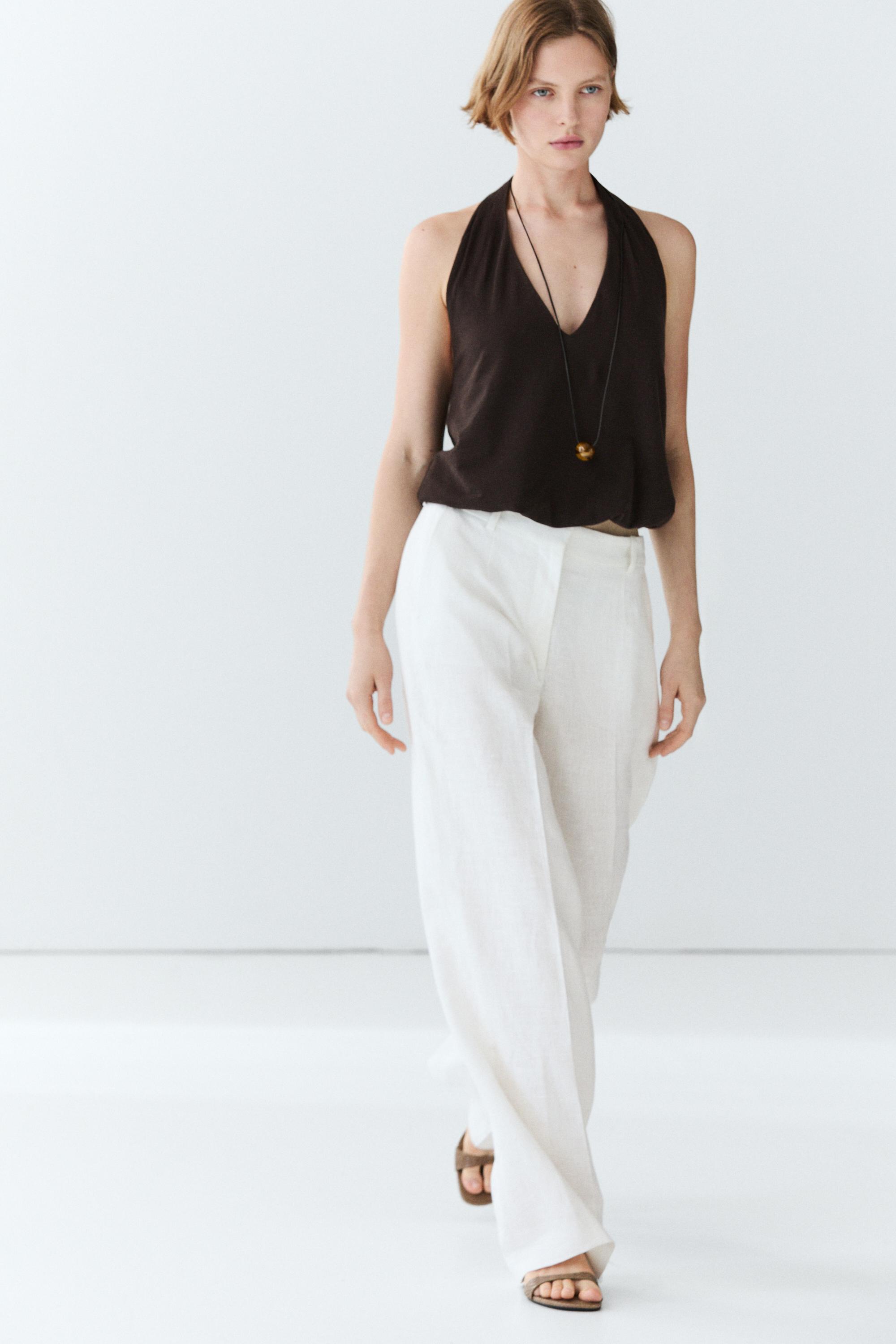 100% linen pants with darts — Off white
