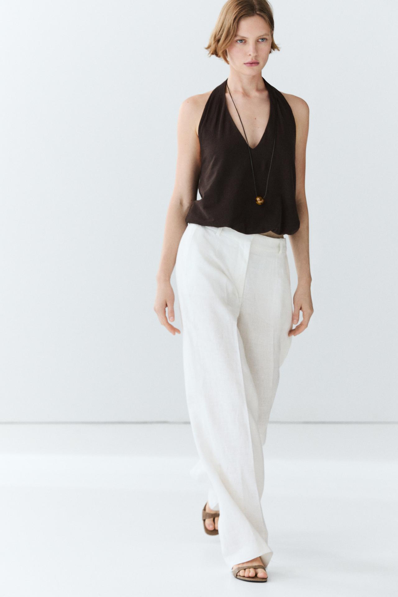 100% linen pants with darts — Off white