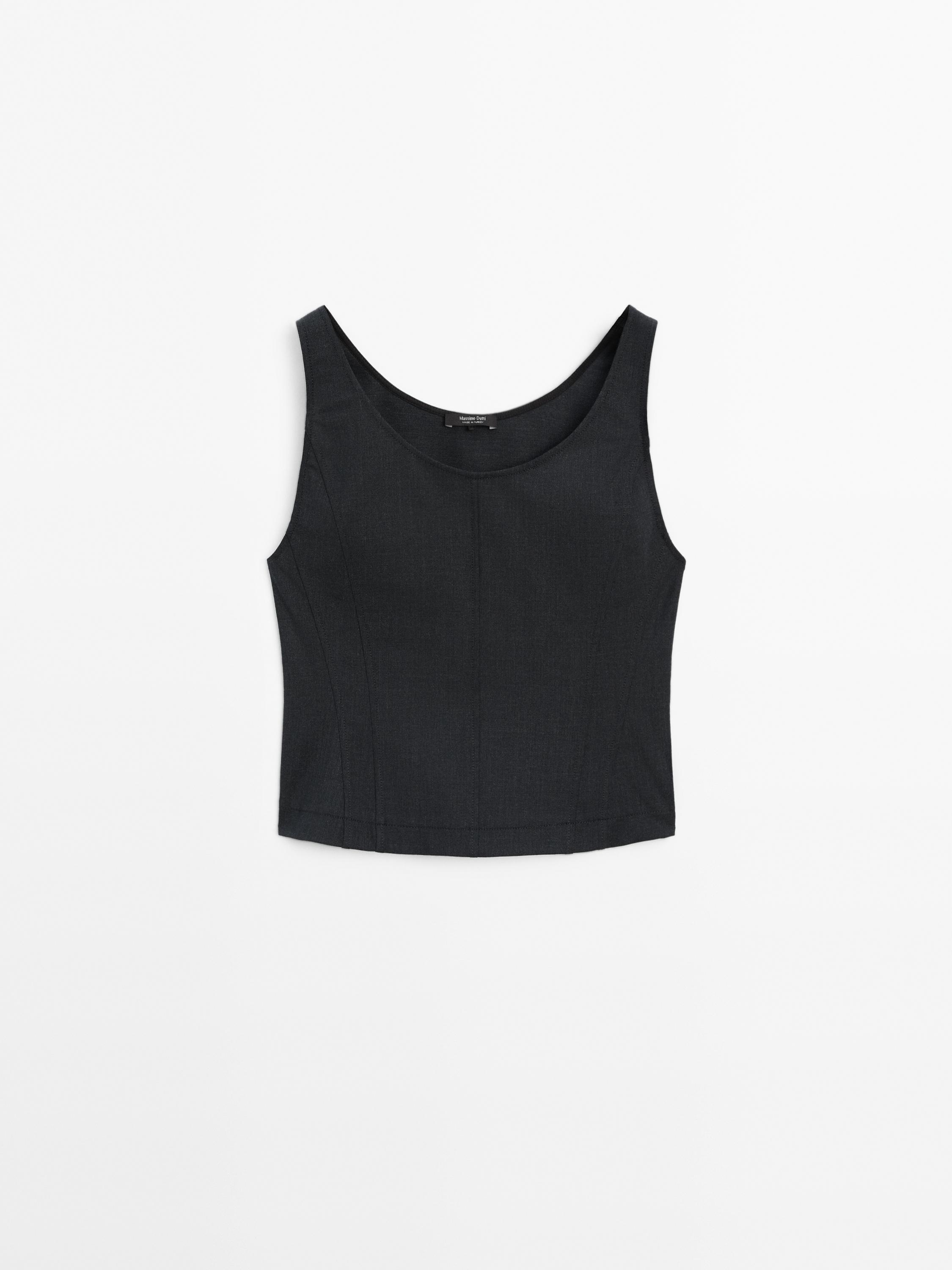 Top stretch cu cusături decorative