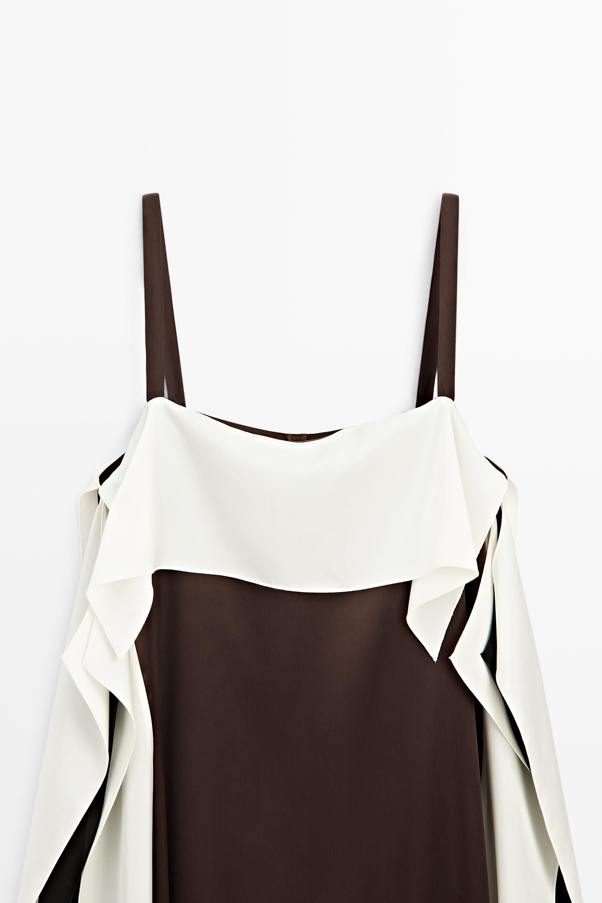 Flowing color-block midi dress — BROWN