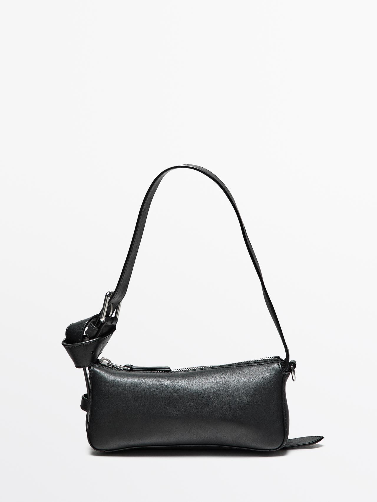 Massimo Dutti - Dame - Lille Taske I Nappalæder Med Spænde - Sort - 01