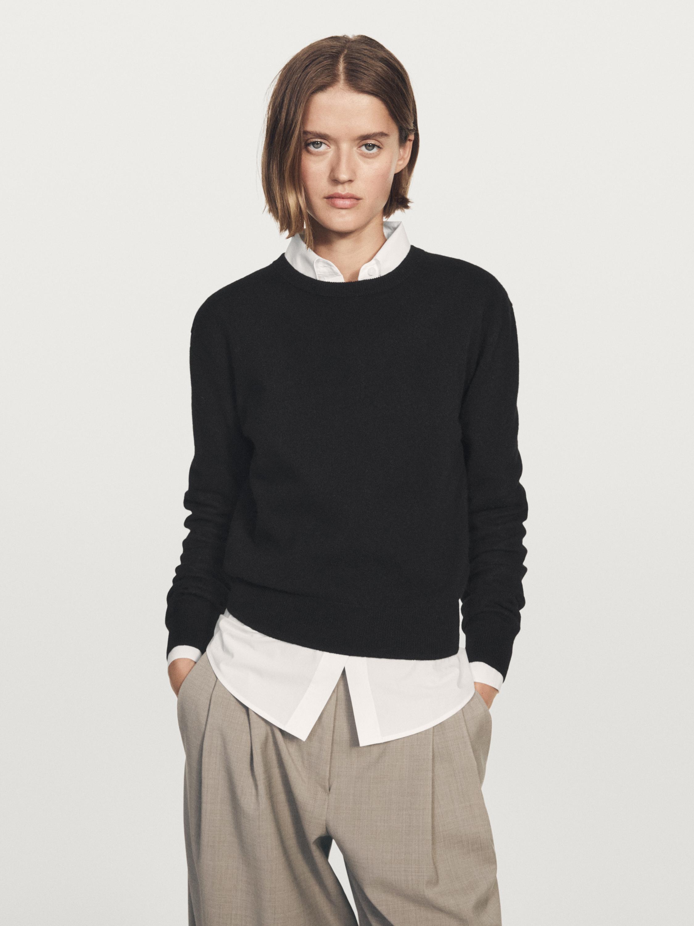 Wool blend crew neck knit sweater