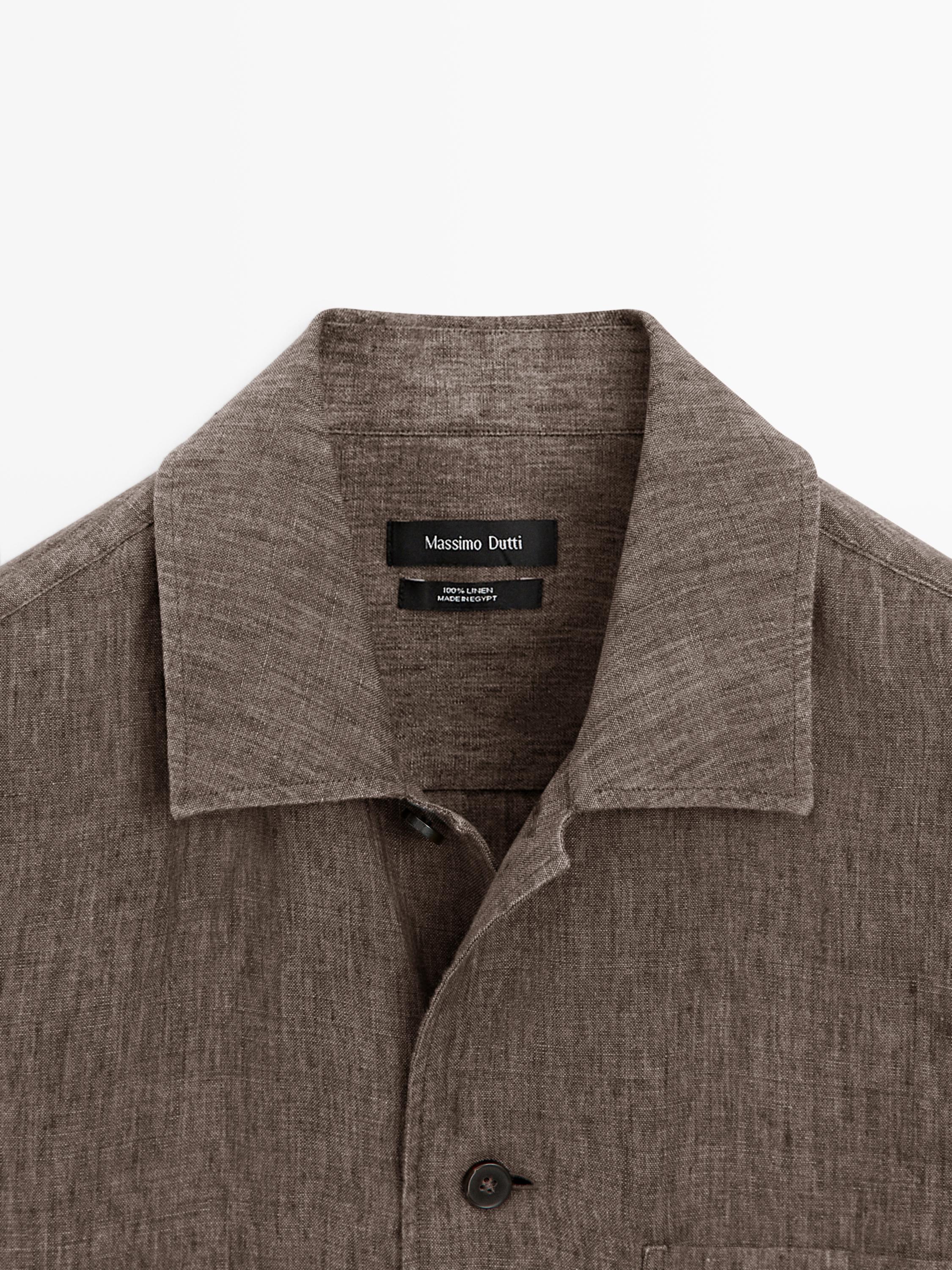Faded linen overshirt with pocket details — BROWN