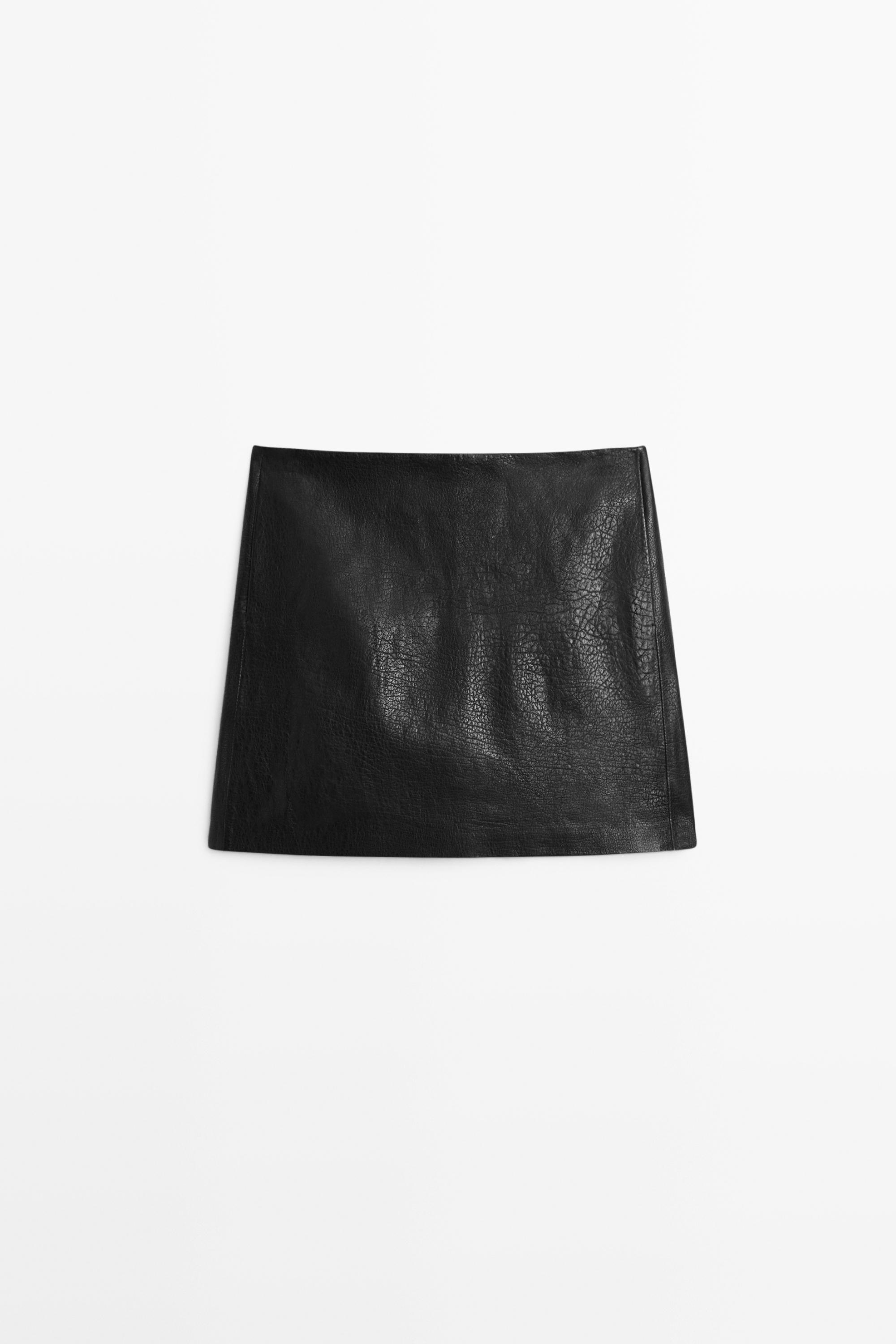 Nappa leather mini skirt — BLACK