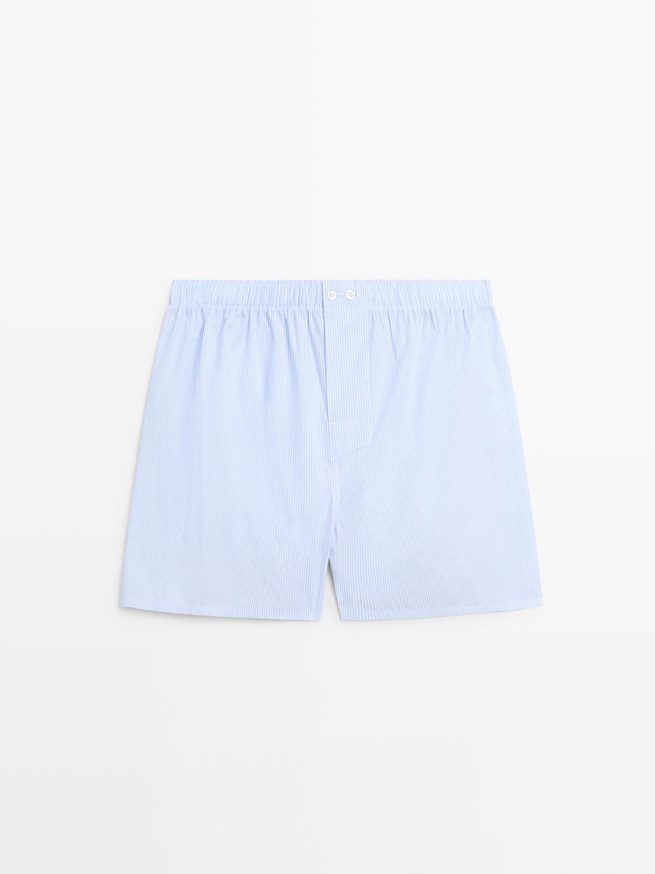 Massimo Dutti - Heren - 100% Katoenen Gestreepte Boxershort - Hemelsblauw - L
