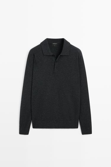 100% cashmere knit polo sweater — CHARCOAL 2