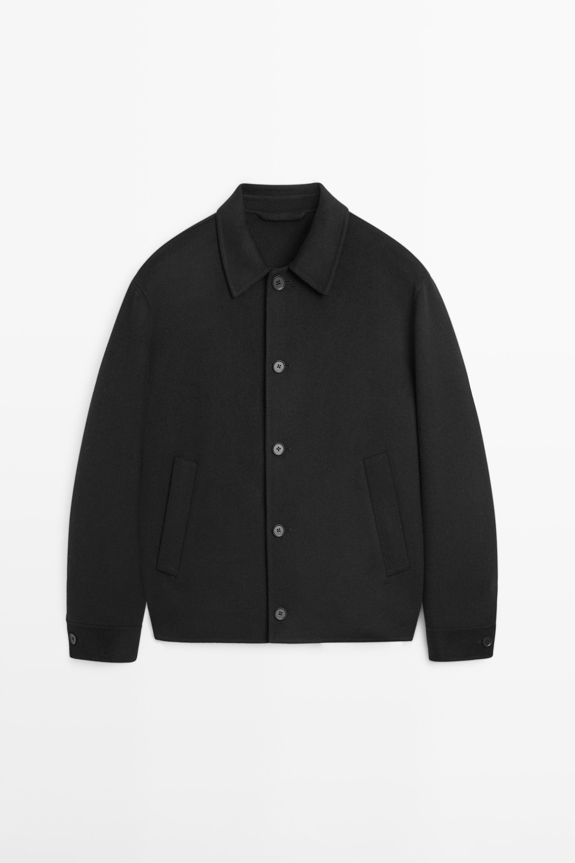 Short wool blend overshirt — BLACK