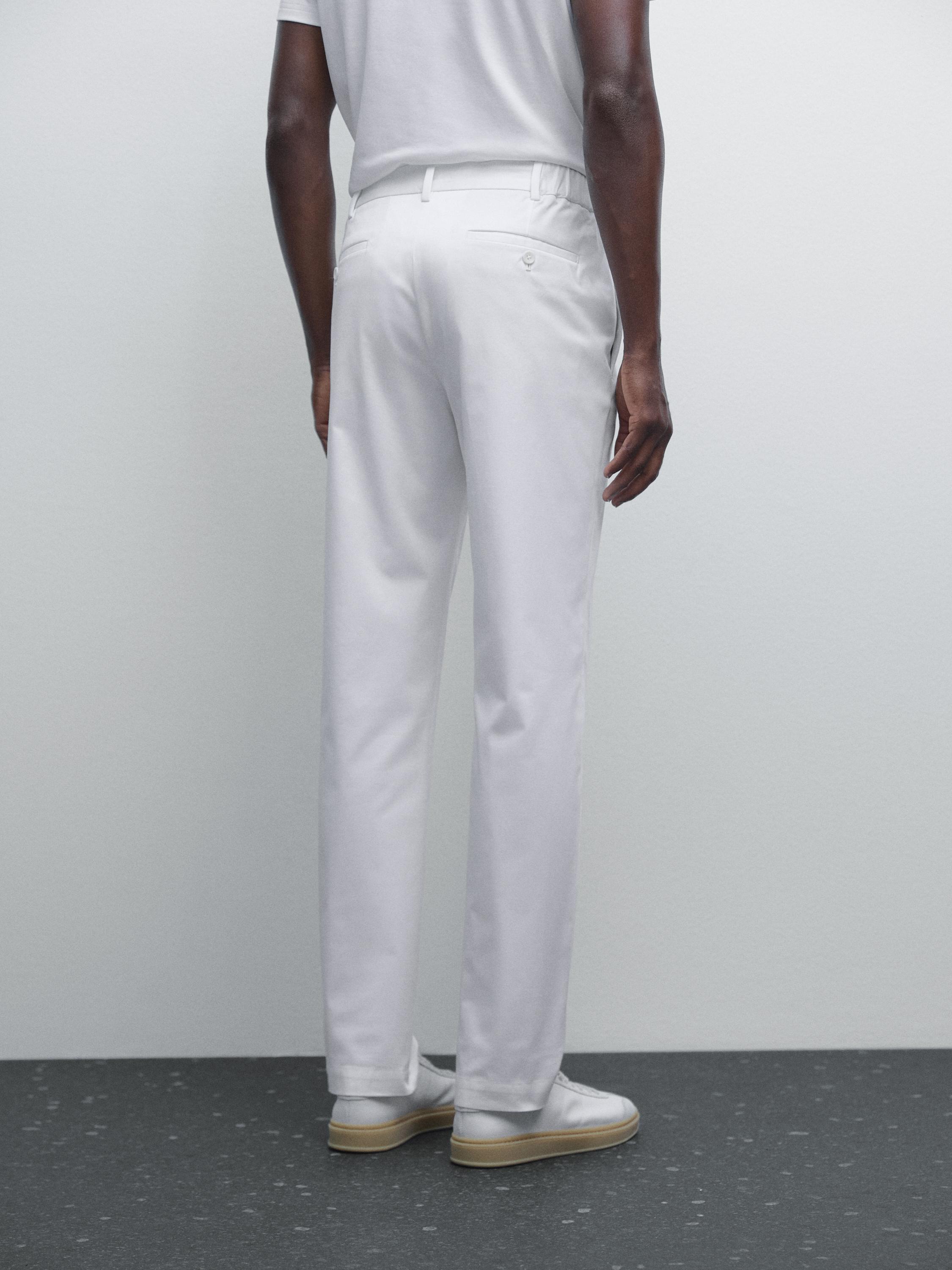 Cotton blend slim fit trousers