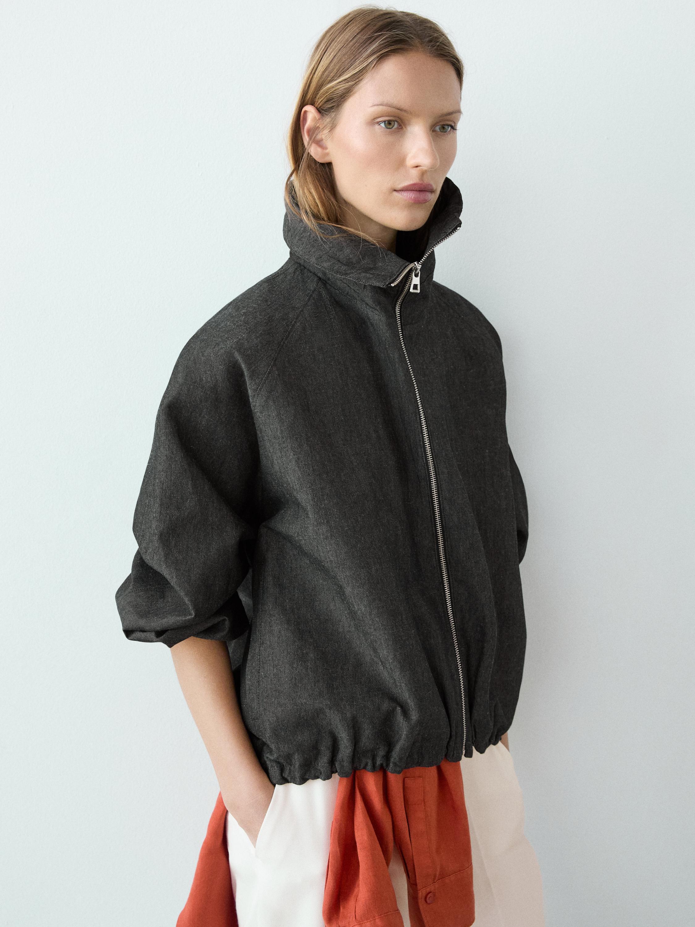 Linen blend bomber jacket — BLUISH GREY