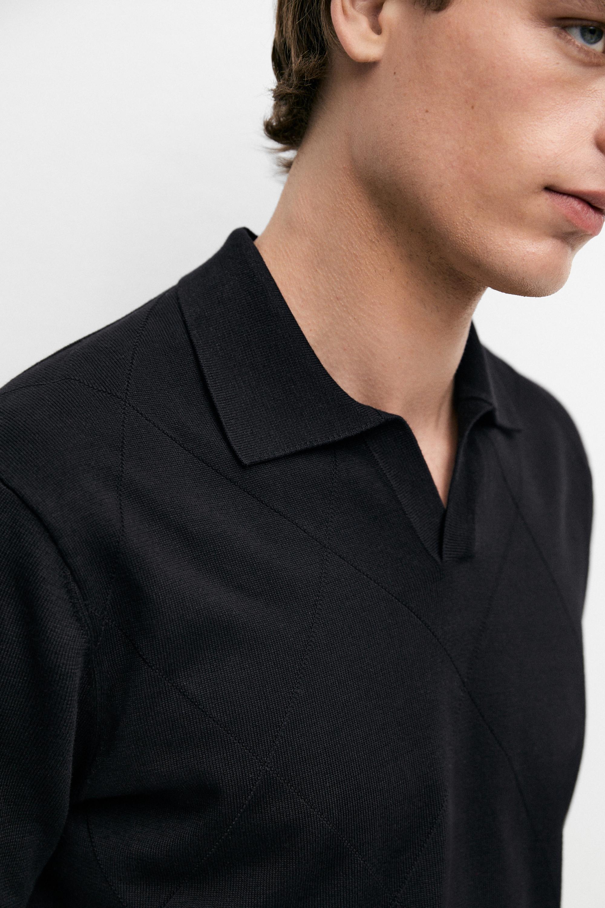 100% cotton intarsia knit polo shirt — NAVY BLUE