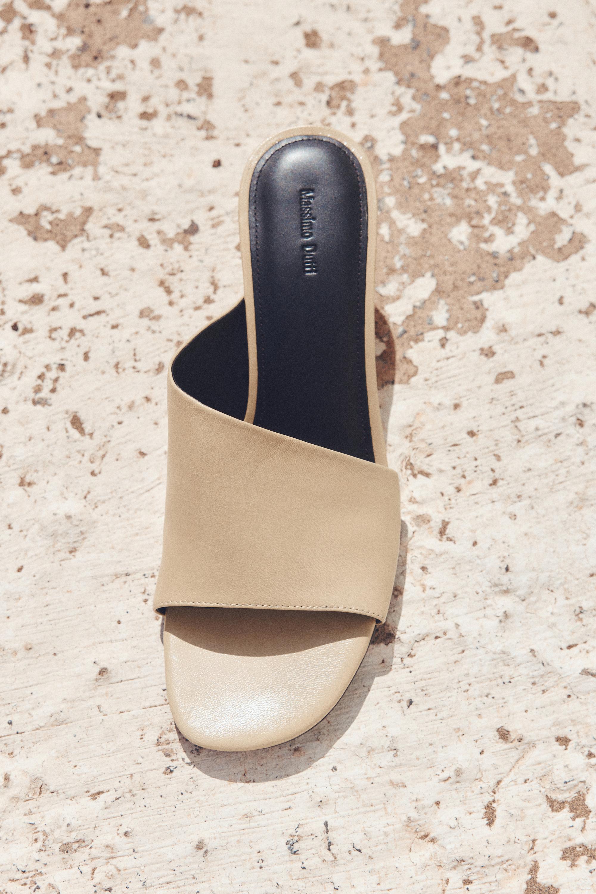 Soft leather wedge heel sandals — BEIGE