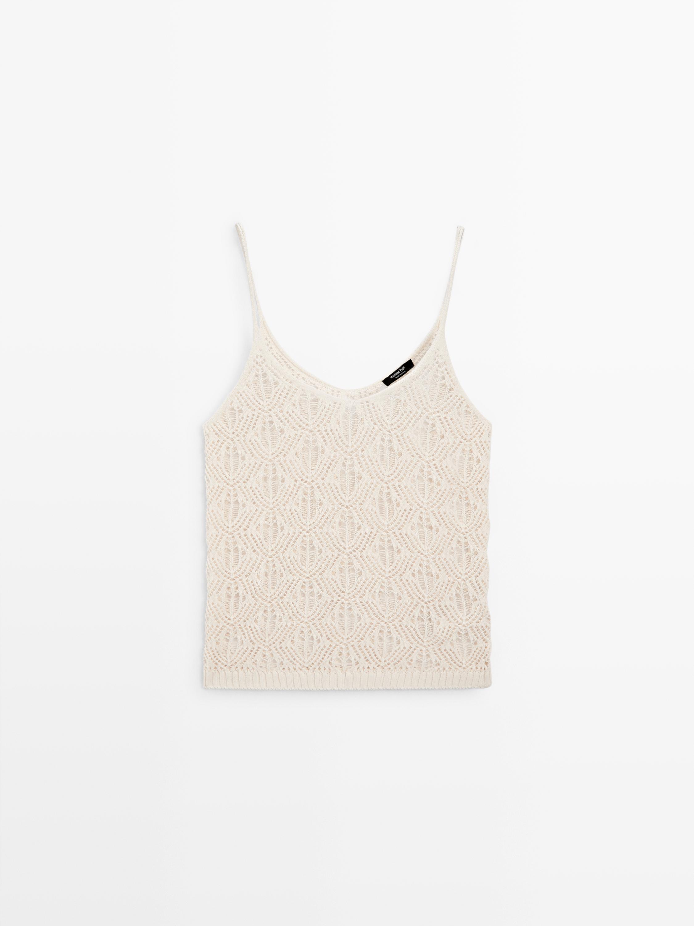 Strappy top with openwork detail — CREAM