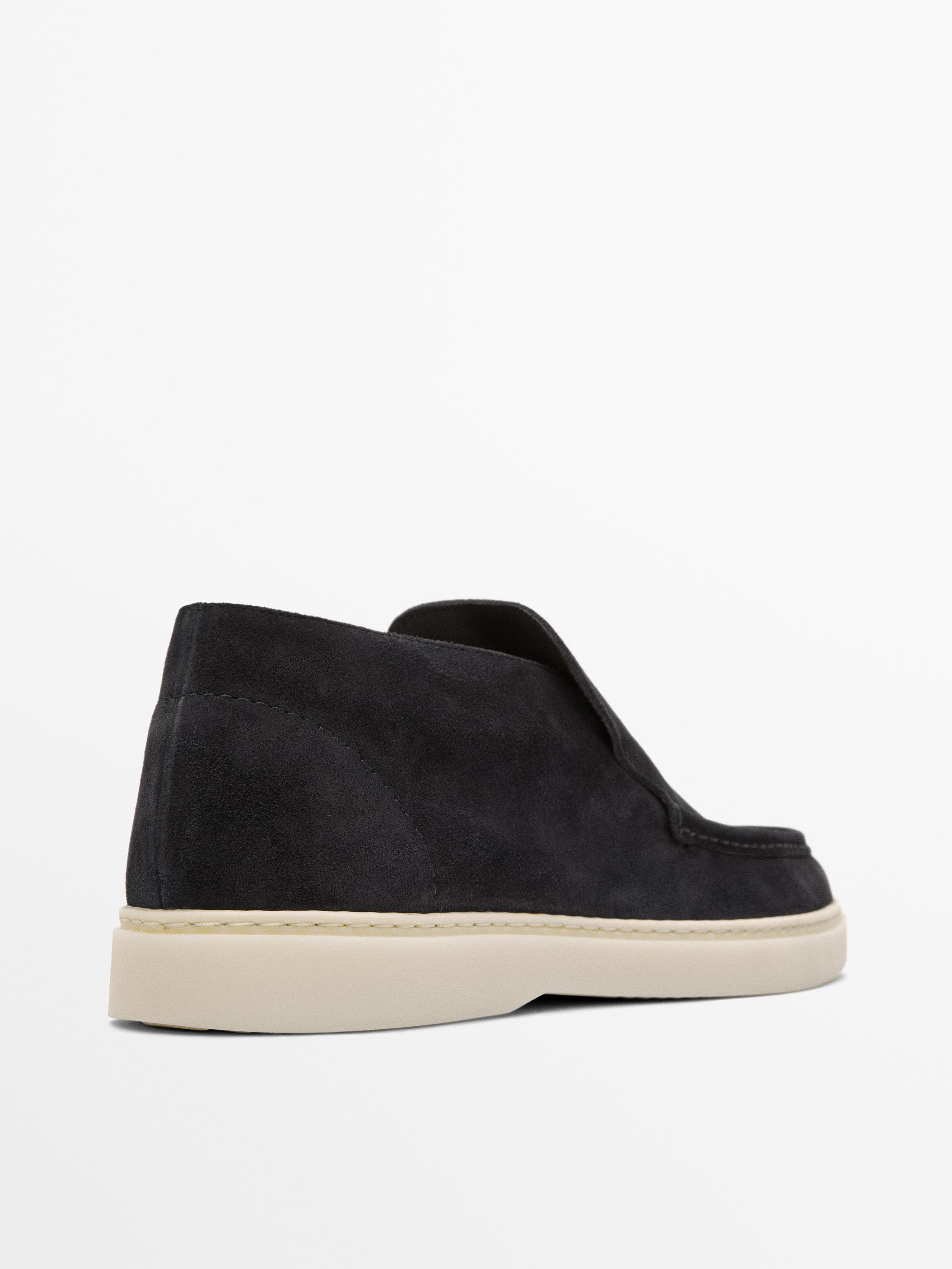 Split suede leather boot-style loafer — Dark blue