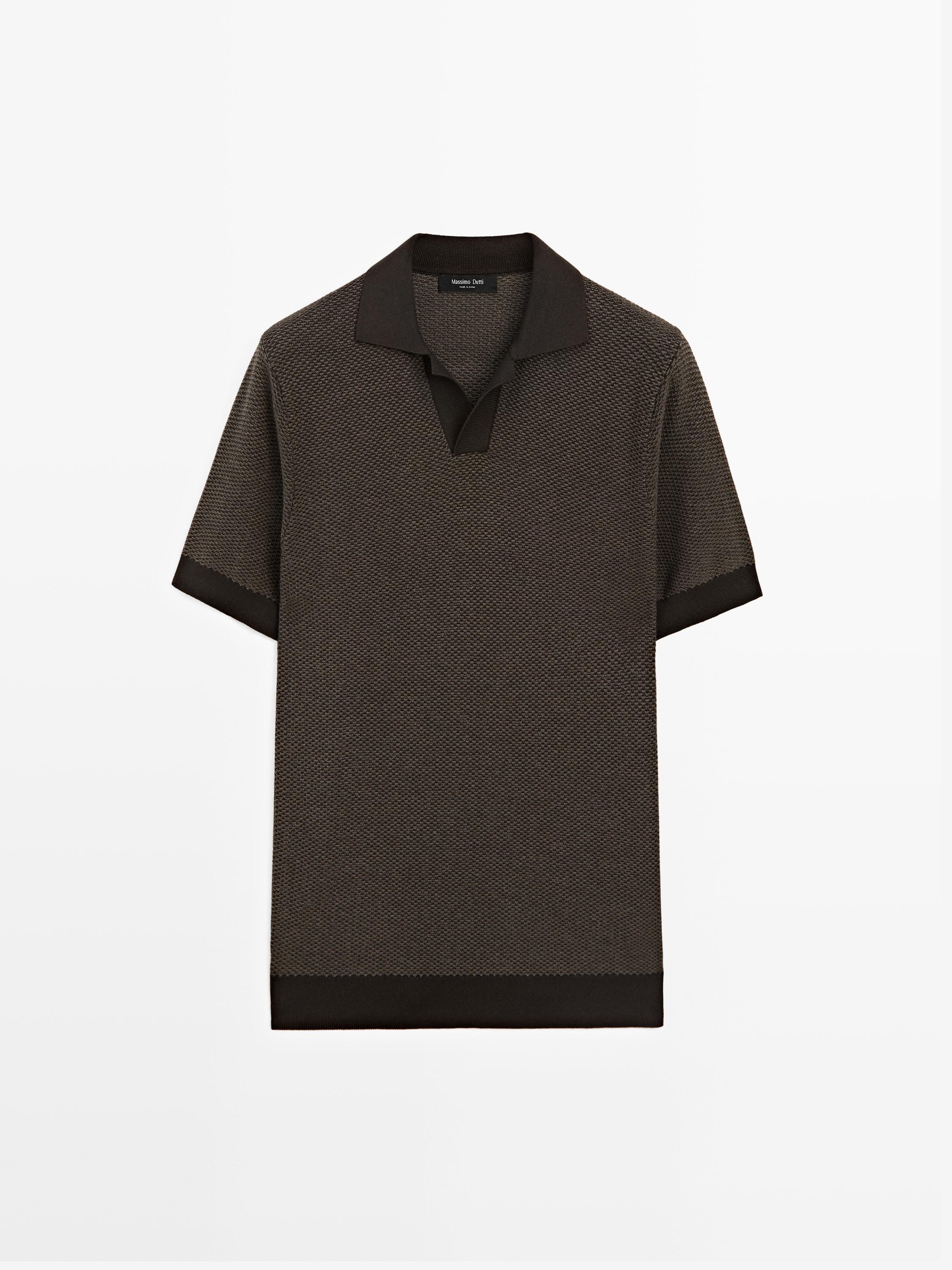 100% cotton textured knit polo sweater — BROWN MARL