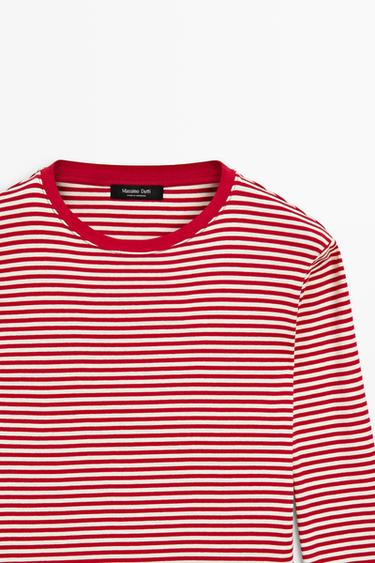 100% cotton long sleeve striped T-shirt — RED 4