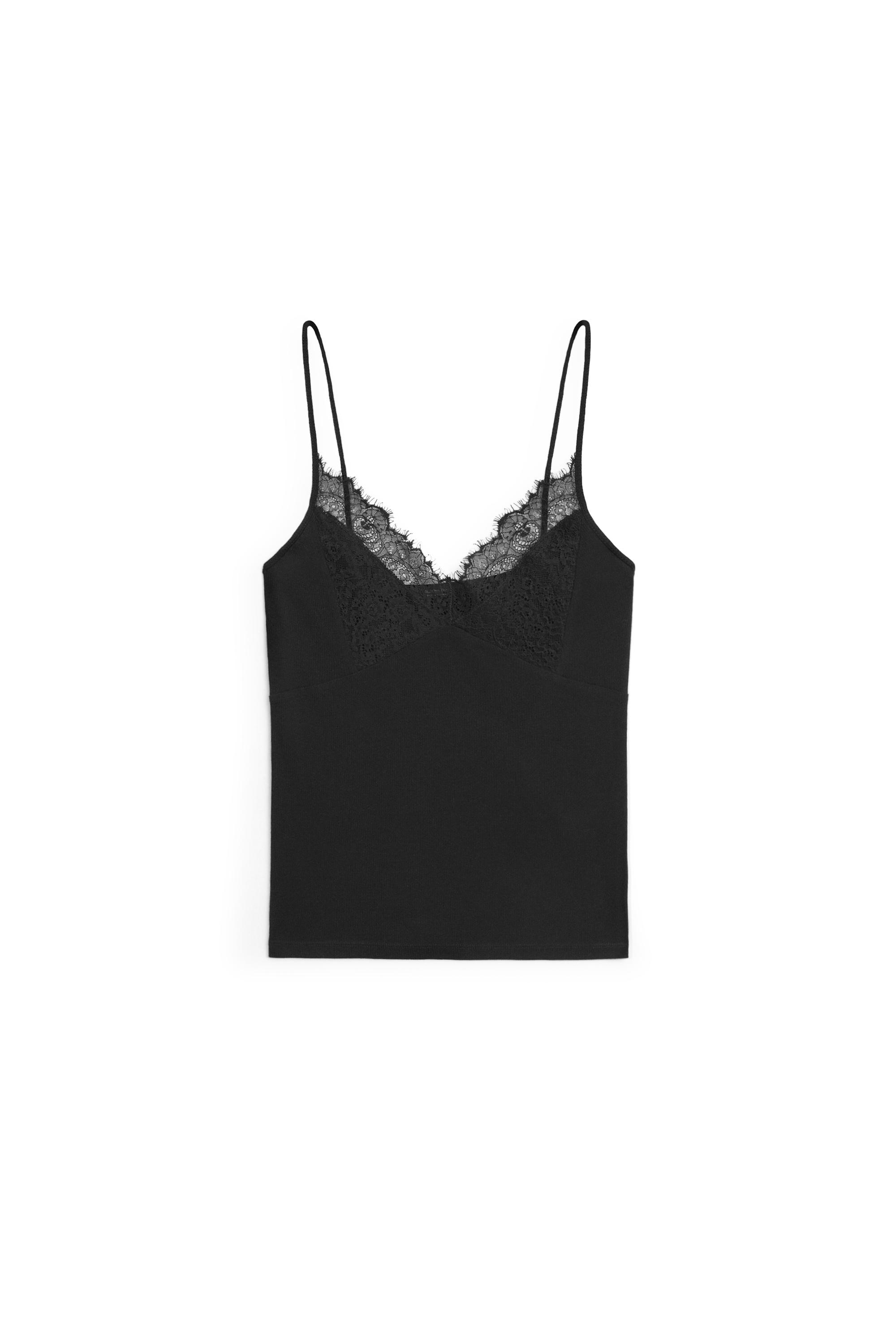 Strappy top with lace detail — BLACK