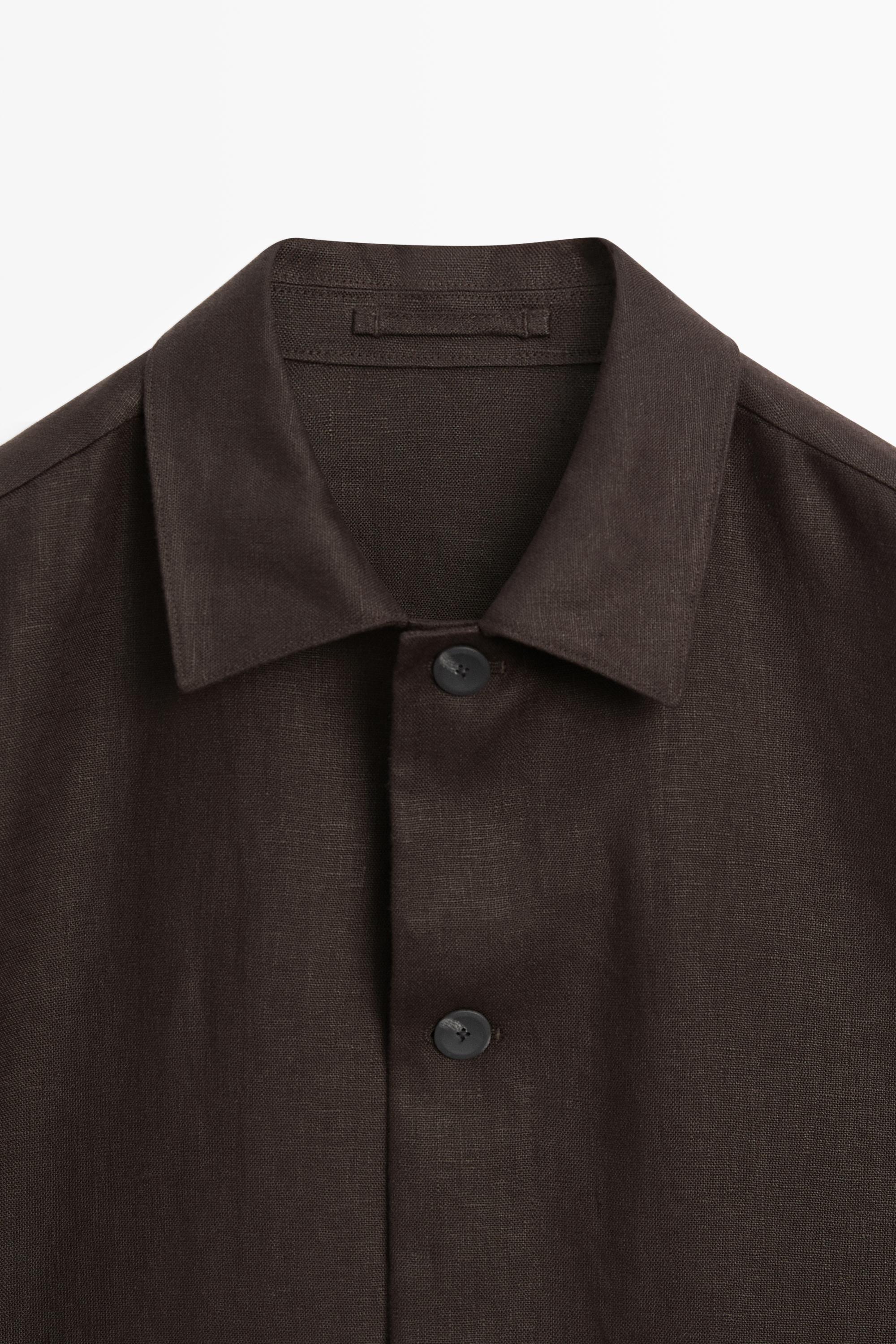 100% linen total look overshirt — BROWN
