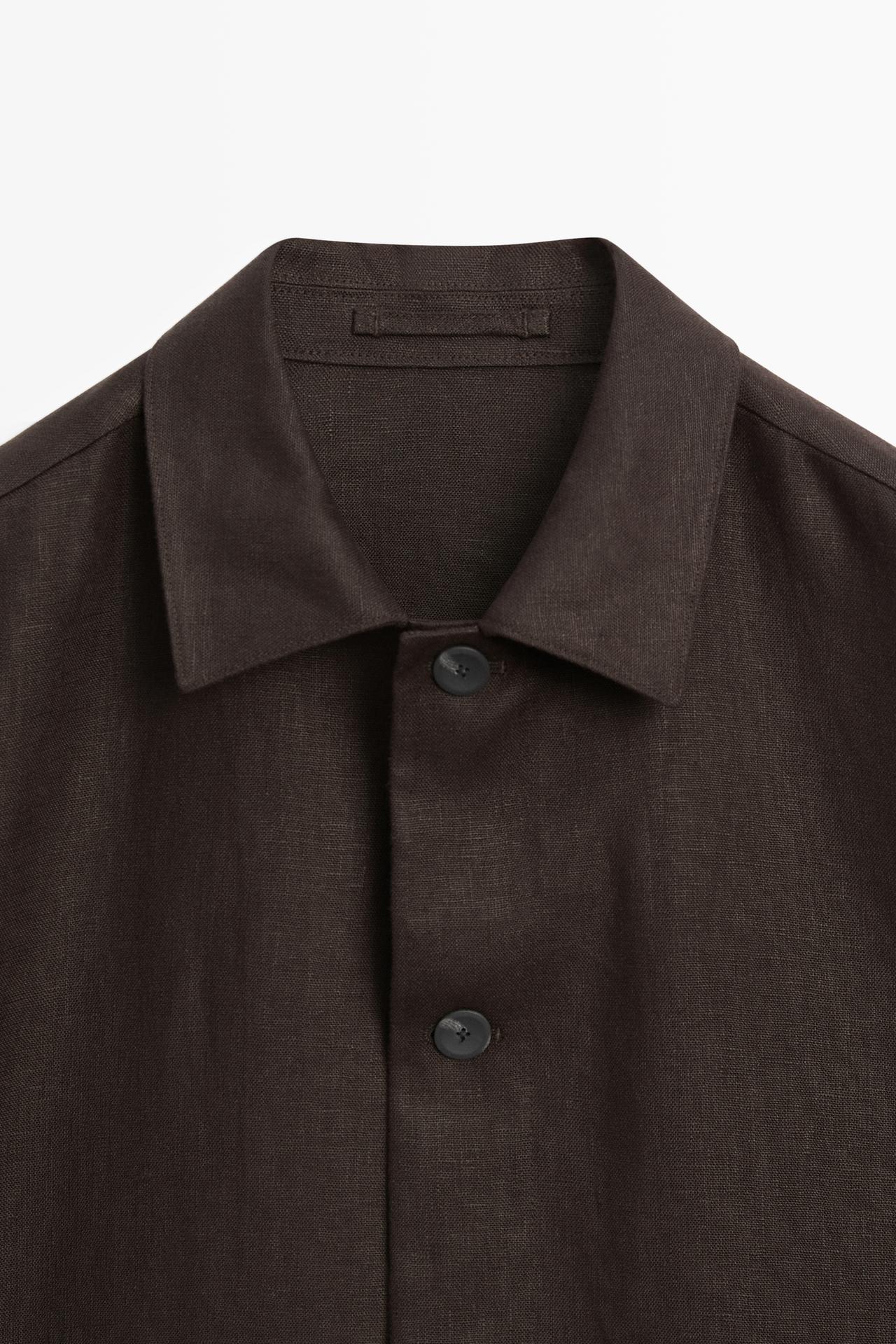 100% linen total look overshirt — BROWN