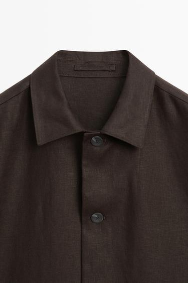 100% linen total look overshirt — BROWN 4