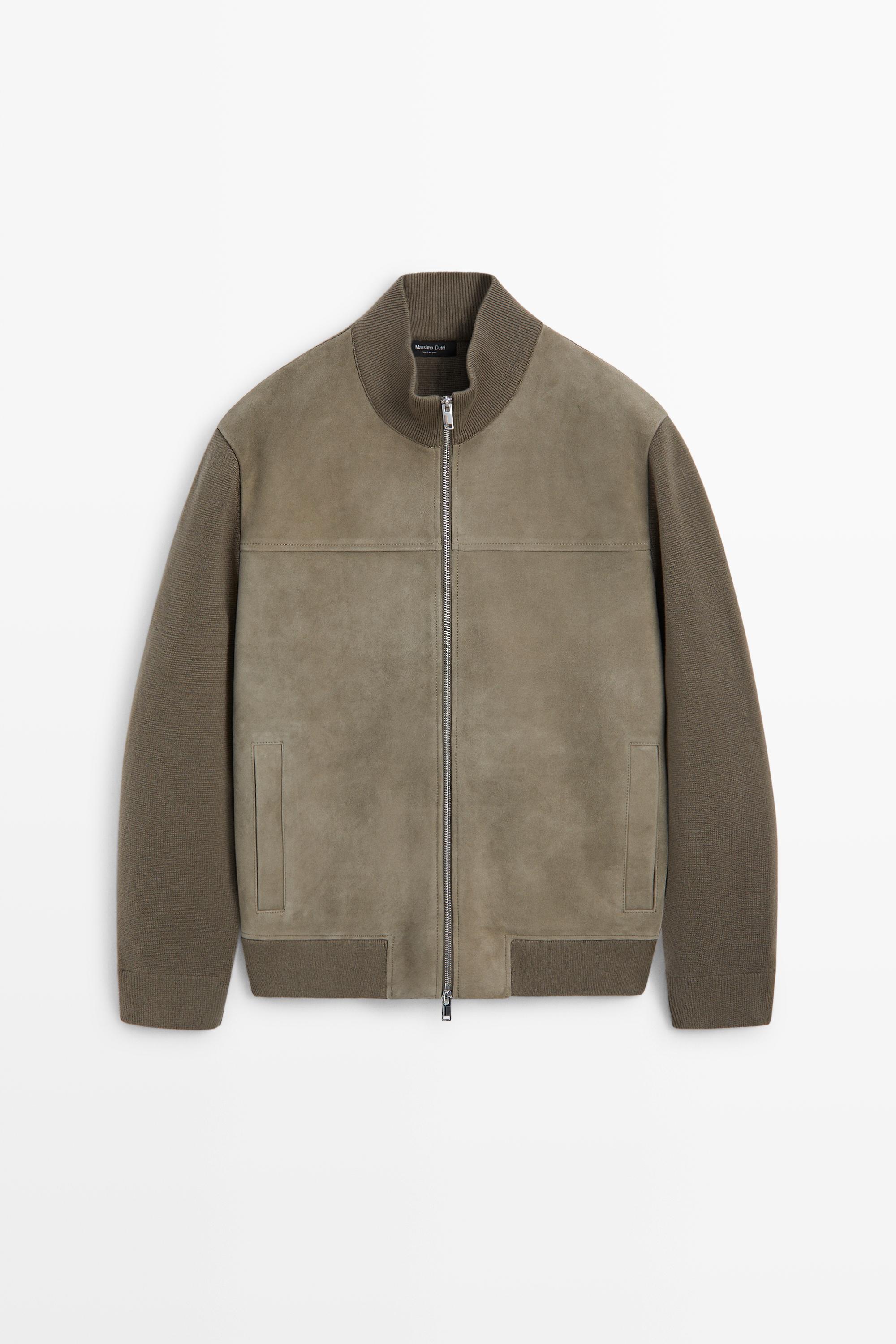 Combined suede leather knit cardigan