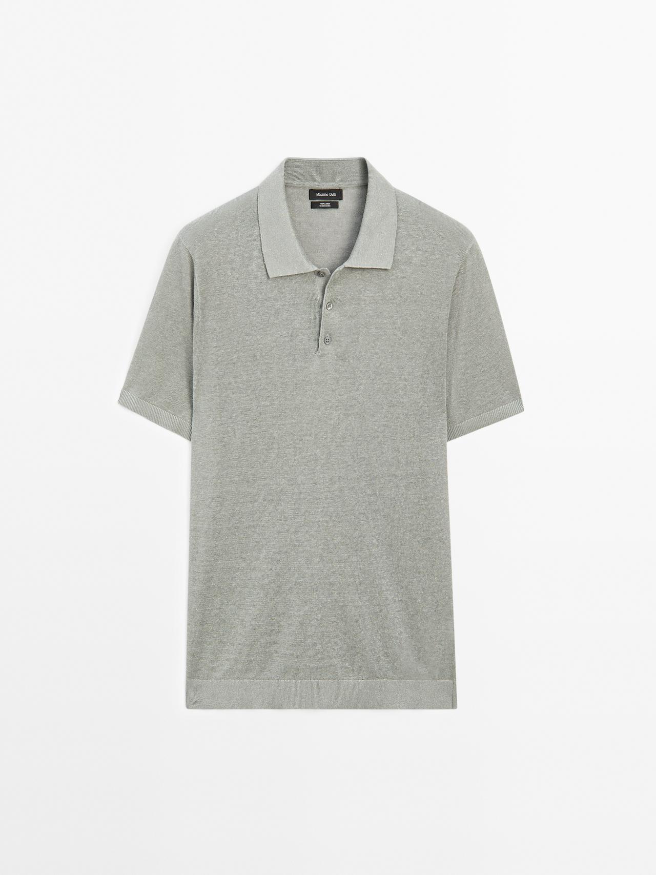 Massimo Dutti - Heren - Linnen Polotrui Met Korte Mouw - Grijs - Xl