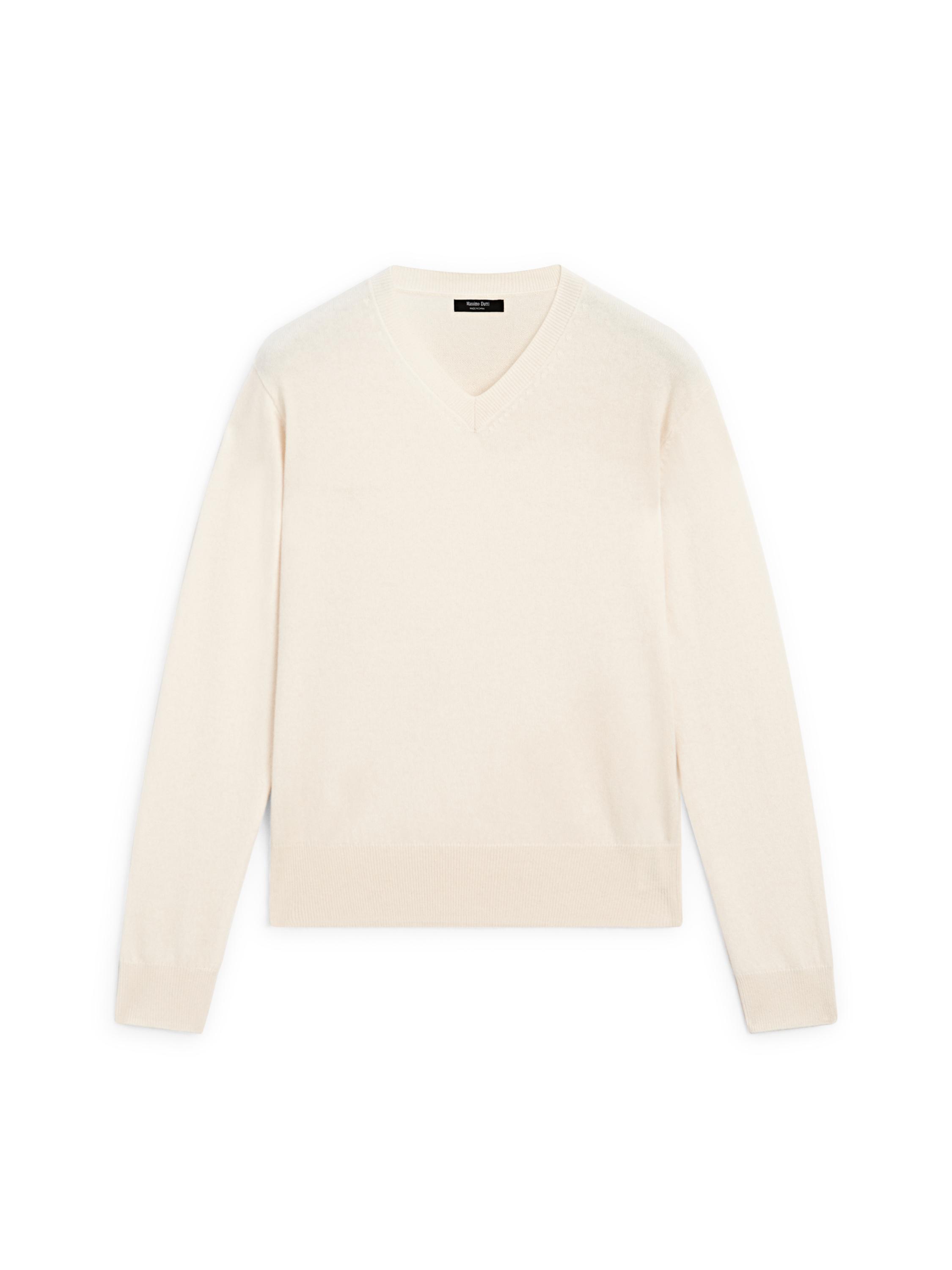 Wool blend knit V-neck sweater — Beige