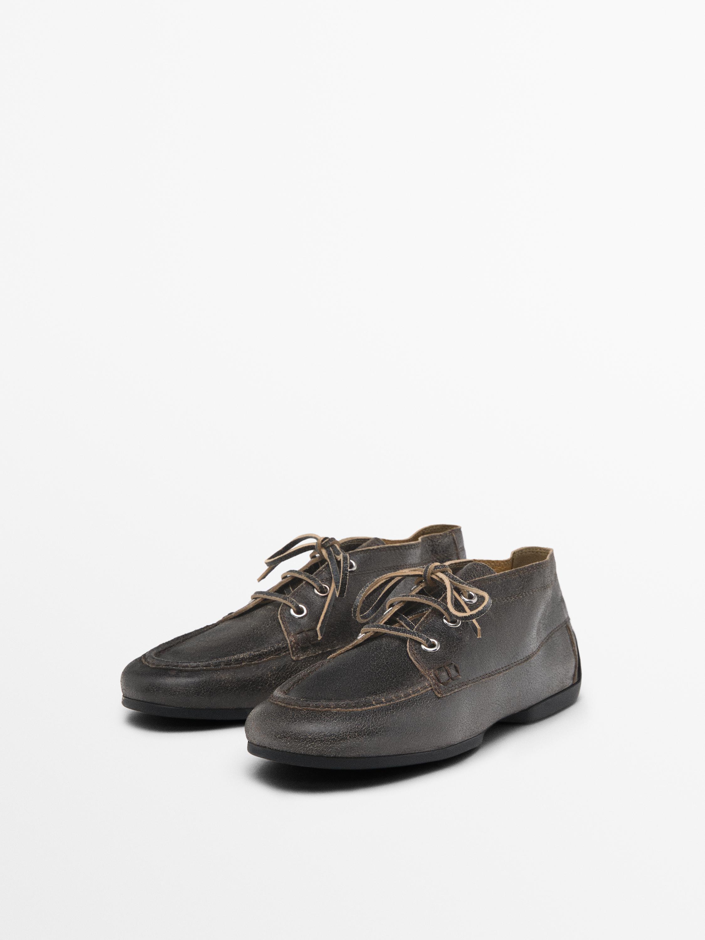 Leather boot-style deck shoes