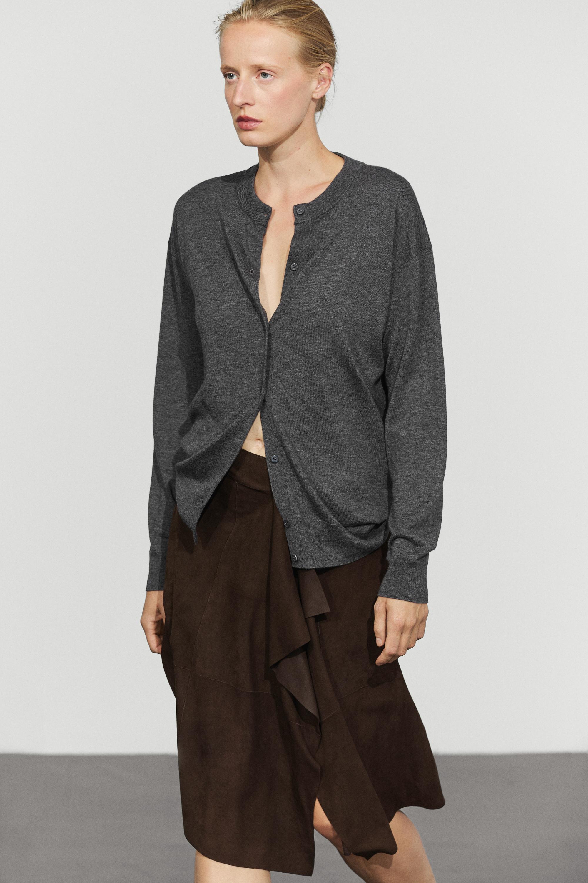 Long knit buttoned cardigan — MEDIUM GREY