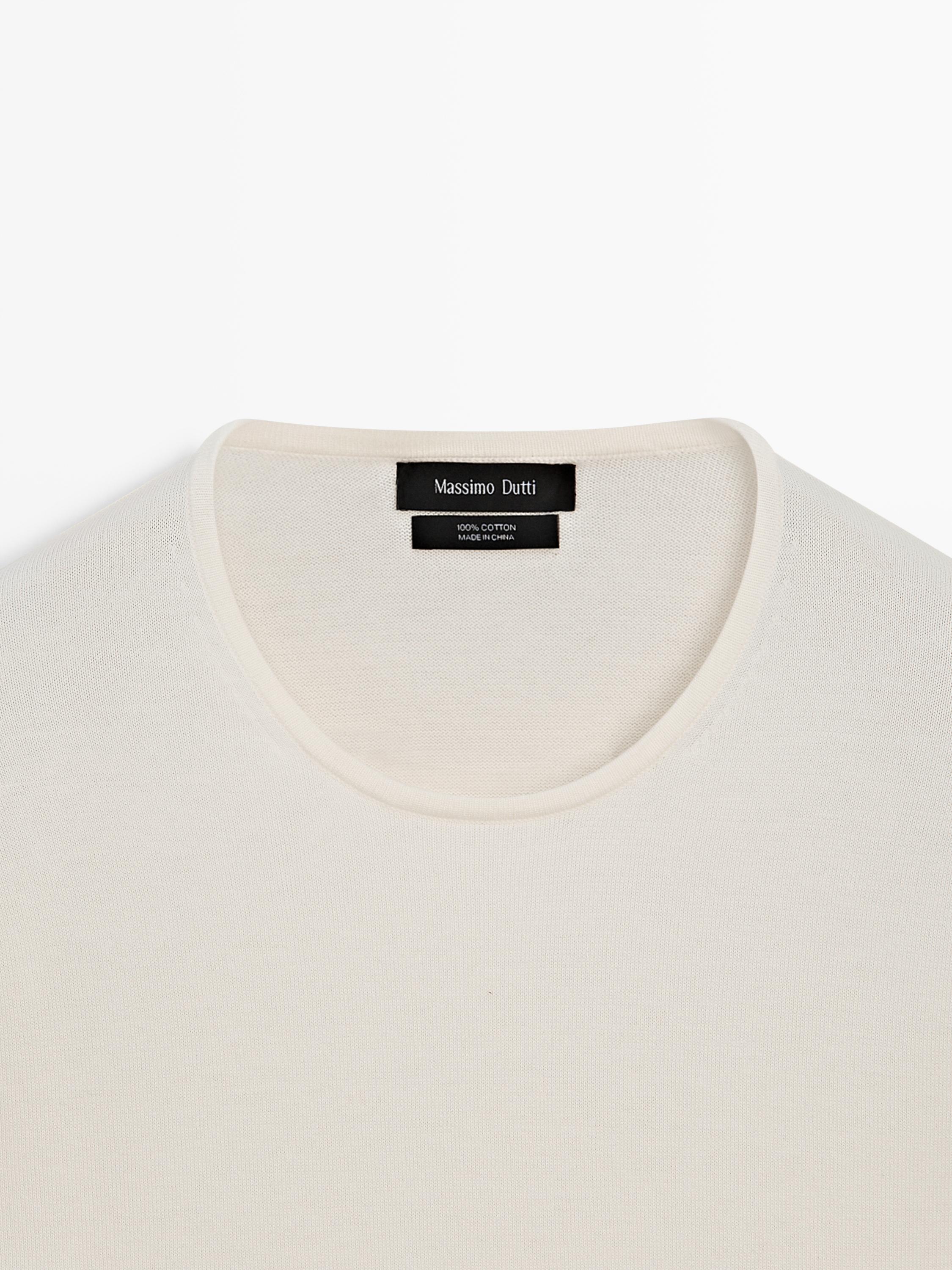 Knit 100% cotton crew neck sweater — OFF WHITE