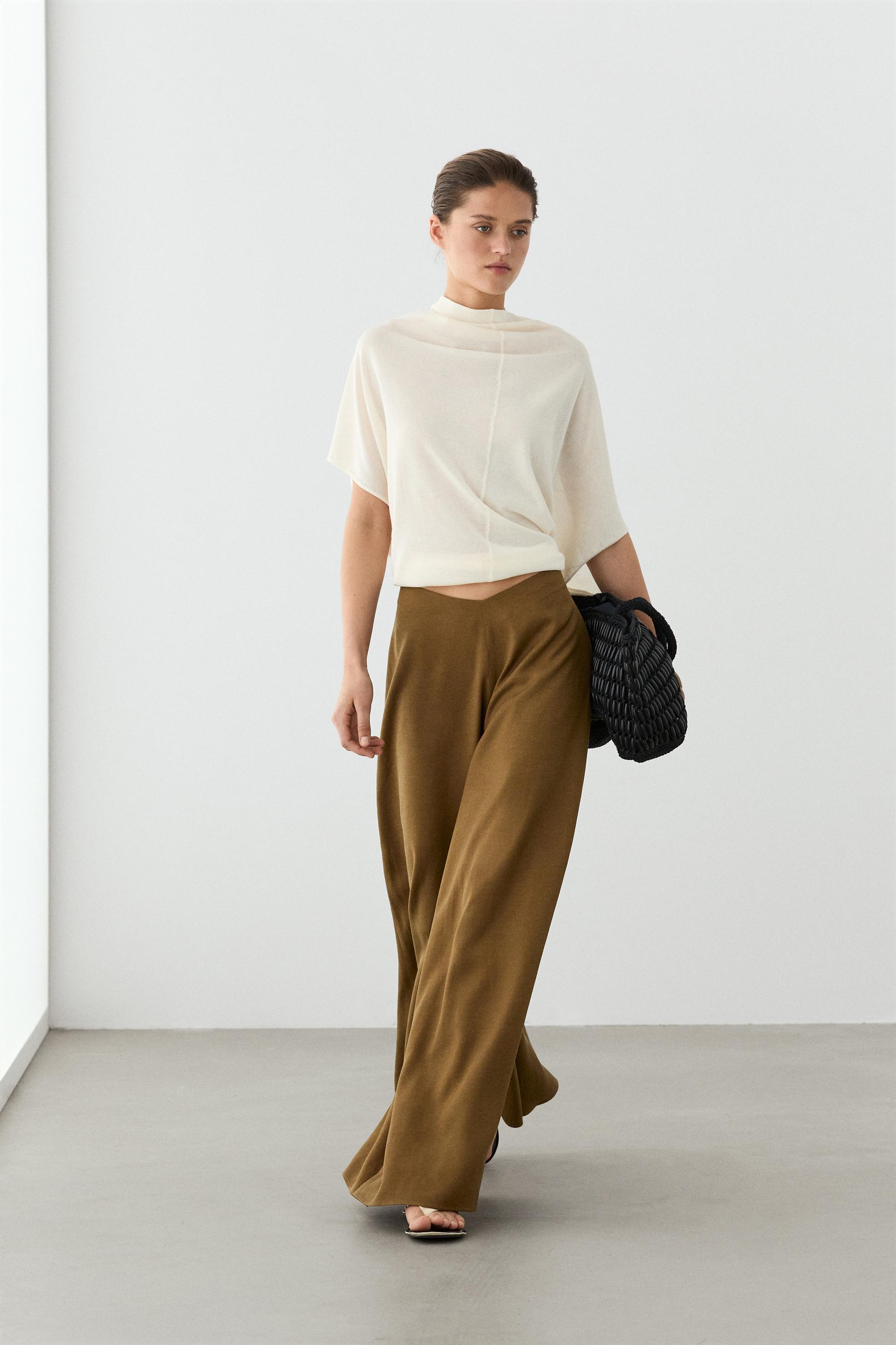 Flowing fabric wide-leg trousers — MOSS GREEN