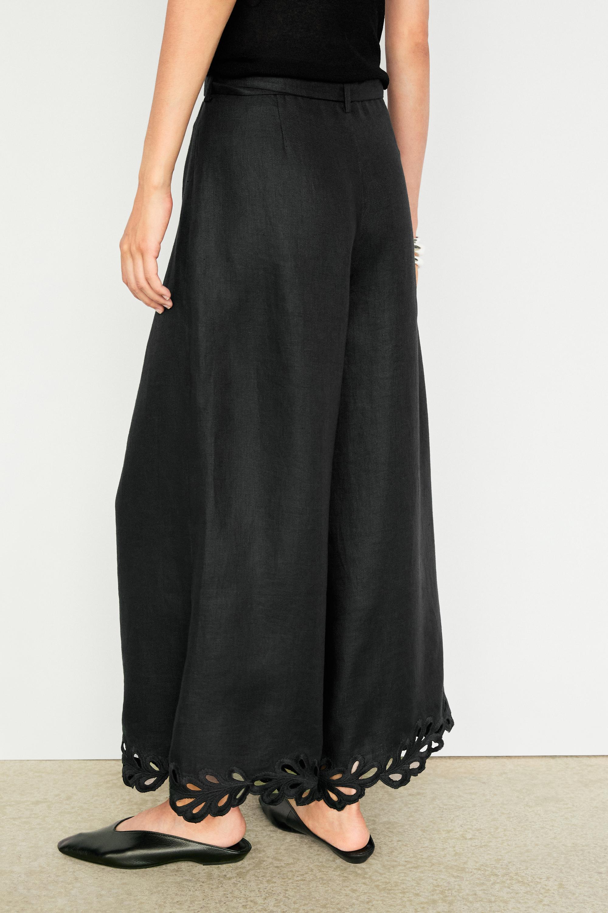 100% linen embroidered skort — BLACK