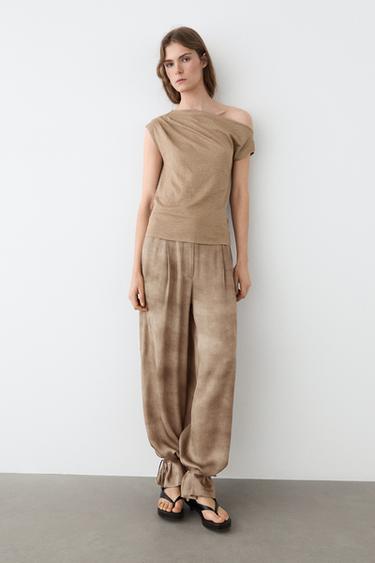 Flowing pants with tie-detail hem — BEIGE 8