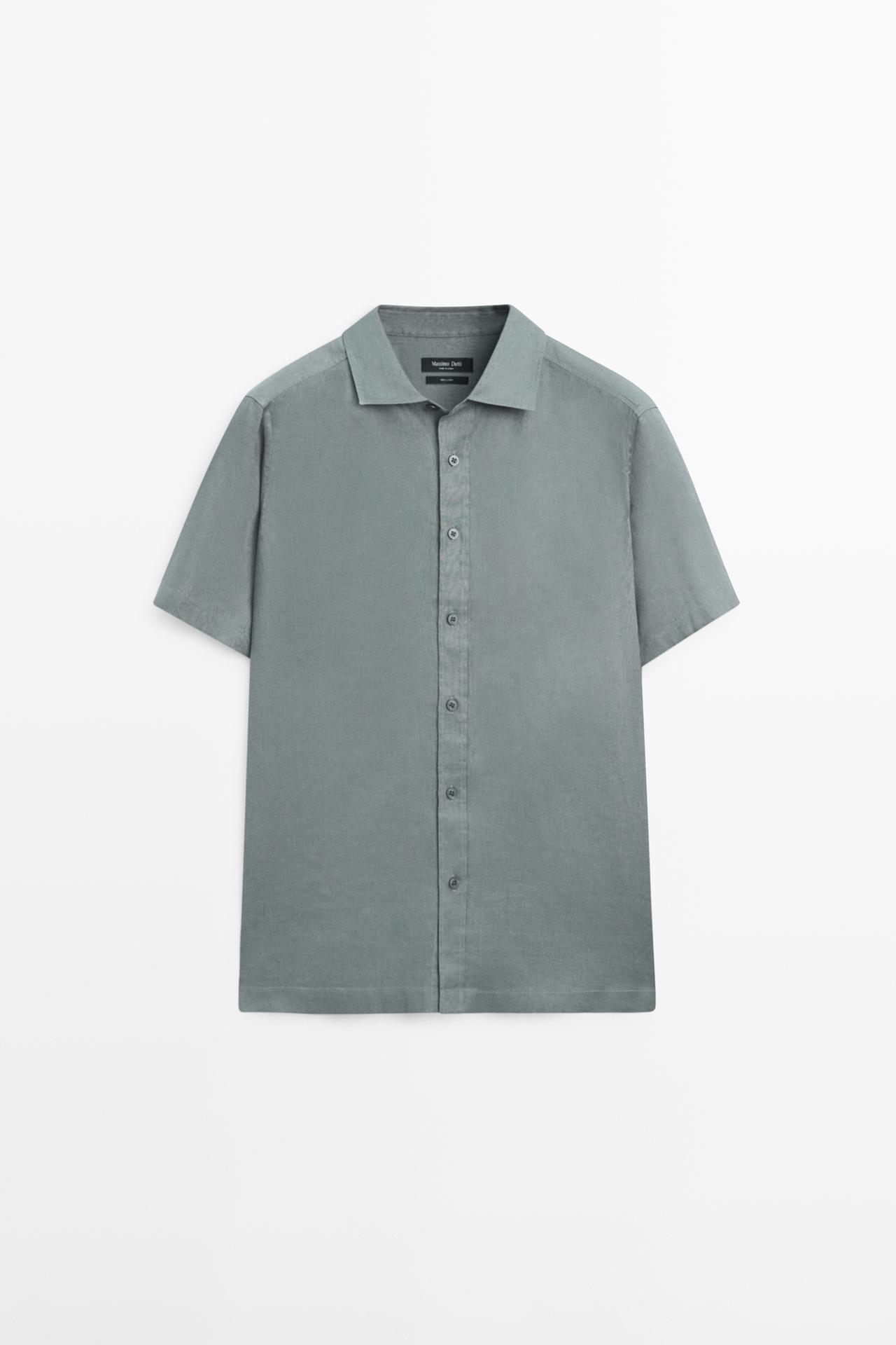 Massimo Dutti - Heren - Regular Fit 100% Linnen Overhemd Met Korte Mouwen - Grijs - Xxl