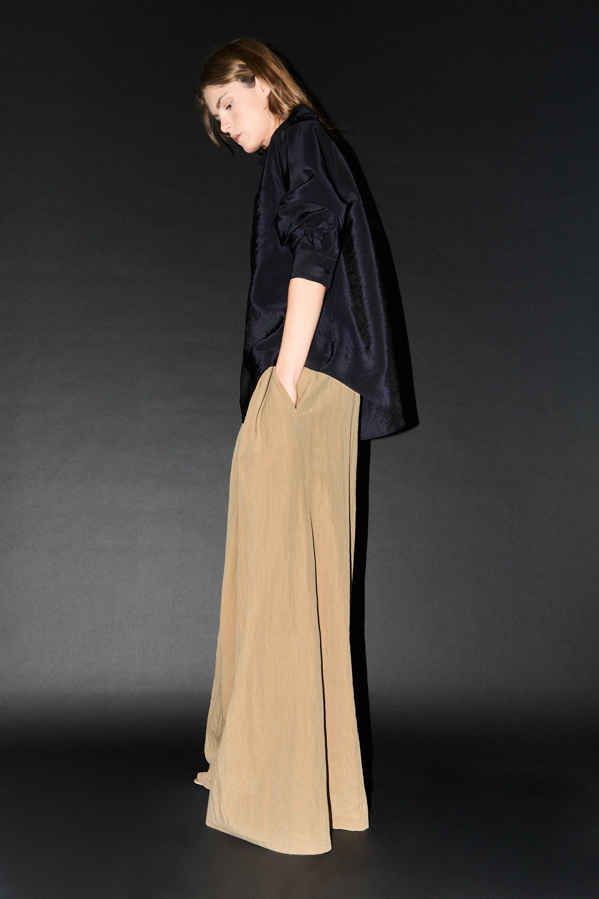 Palazzo trousers with box pleats — CAMEL