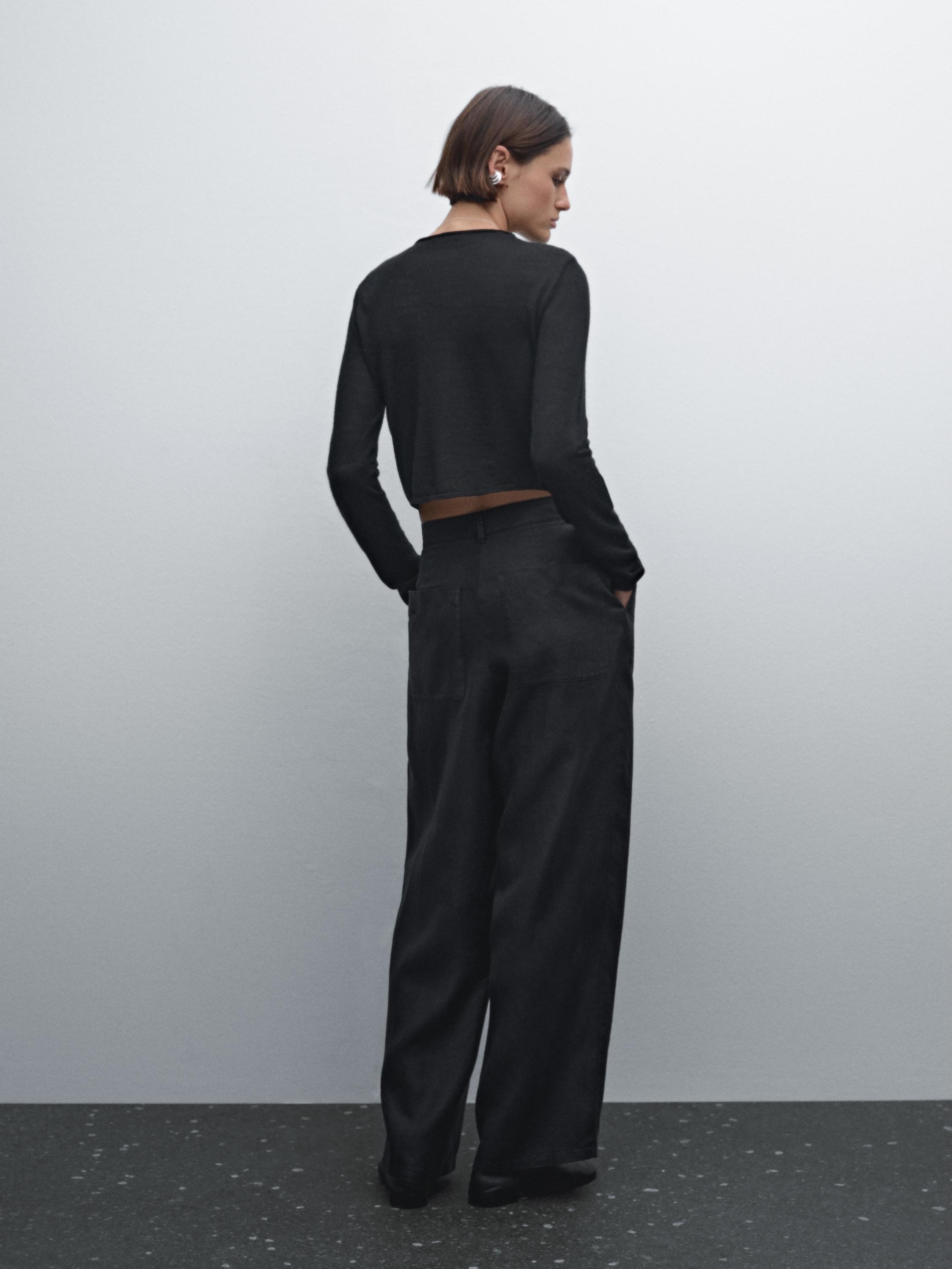 Pantalón tiro medio wide 100% lino