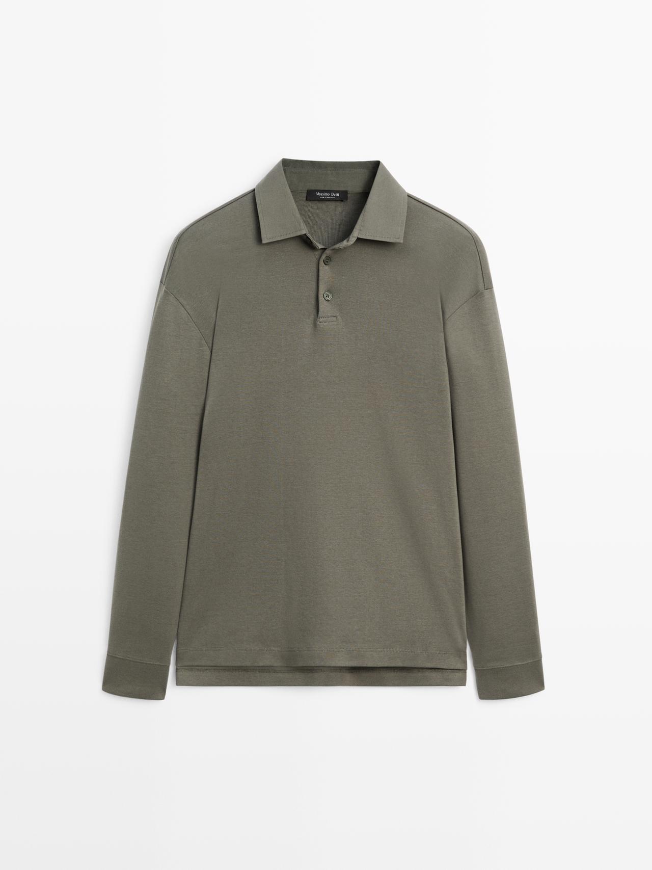 Massimo Dutti - Herre - Langærmet Poloshirt Med Krave I Kontrast - Bly Blå - M