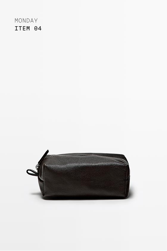 Nappa leather toiletry bag with zip — BROWN