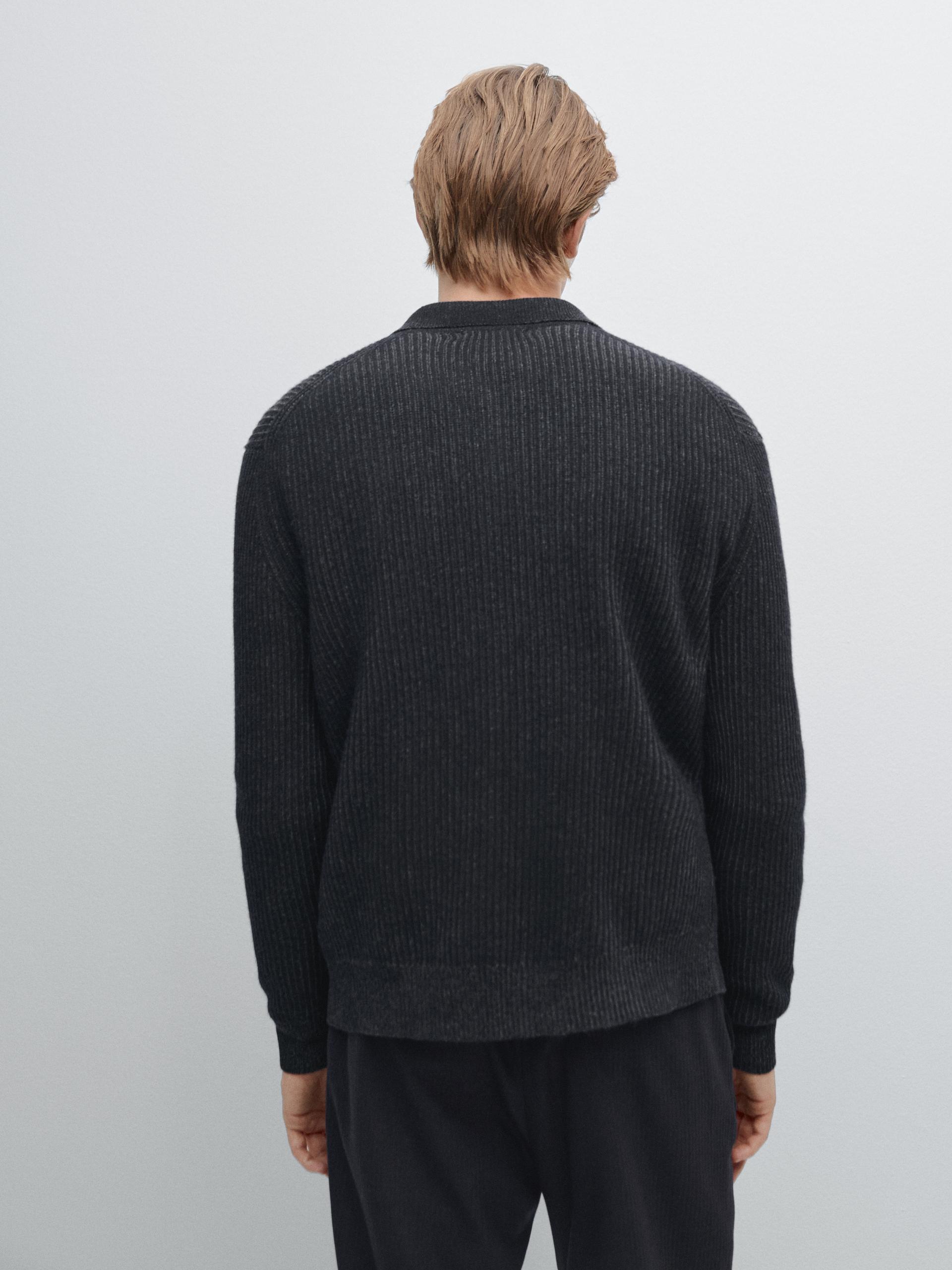 Cardigan De Malha Em Mistura De Fazenda - Azul-Marinho - L - Massimo Dutti - Homem
