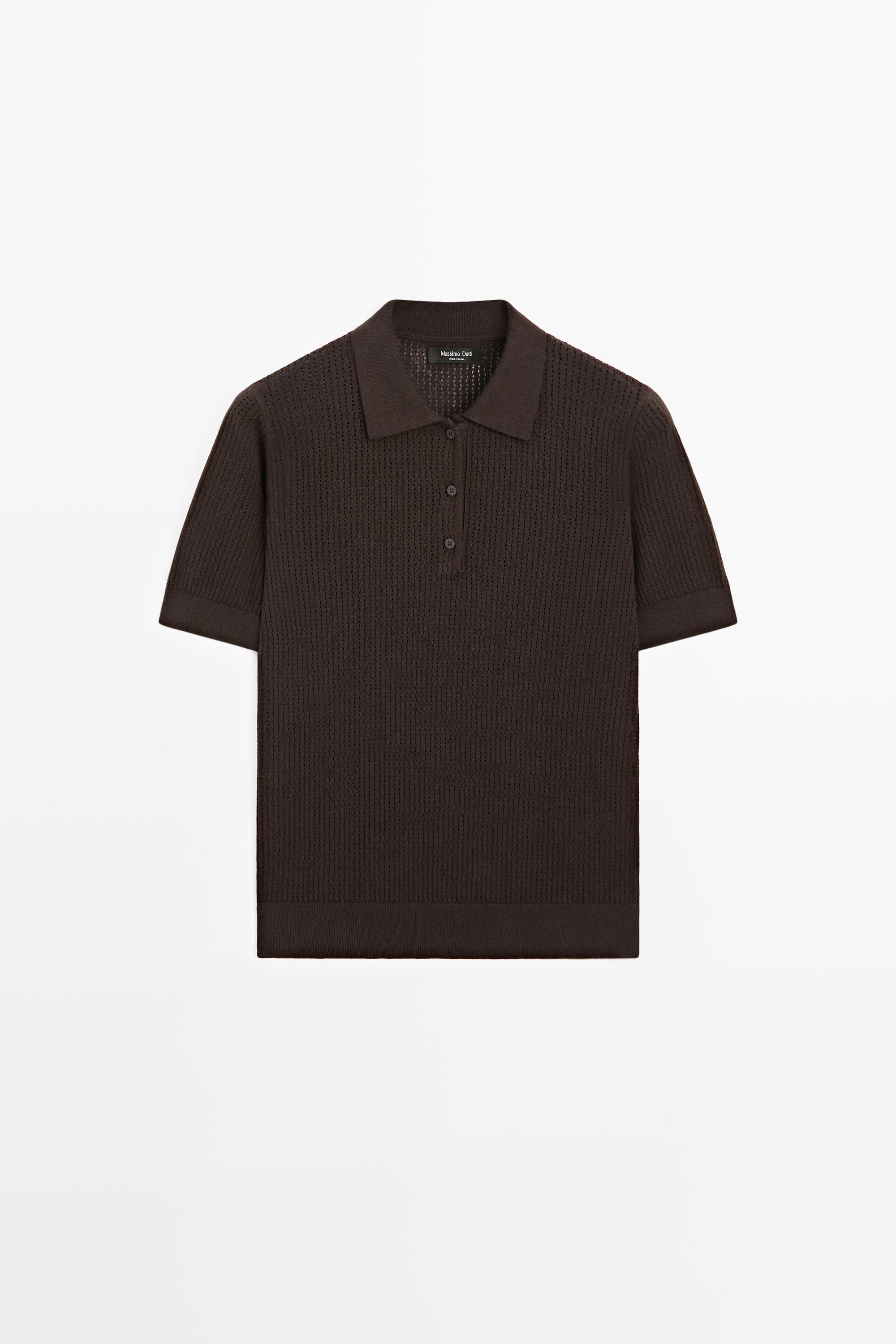Cotton blend open-knit polo shirt