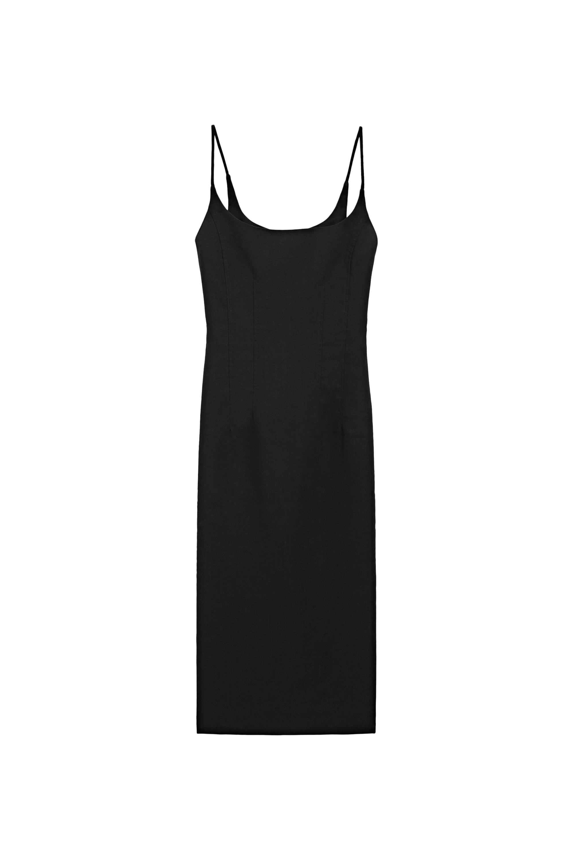 Massimo Dutti Ketenli ince askılı midi elbise görsel 7