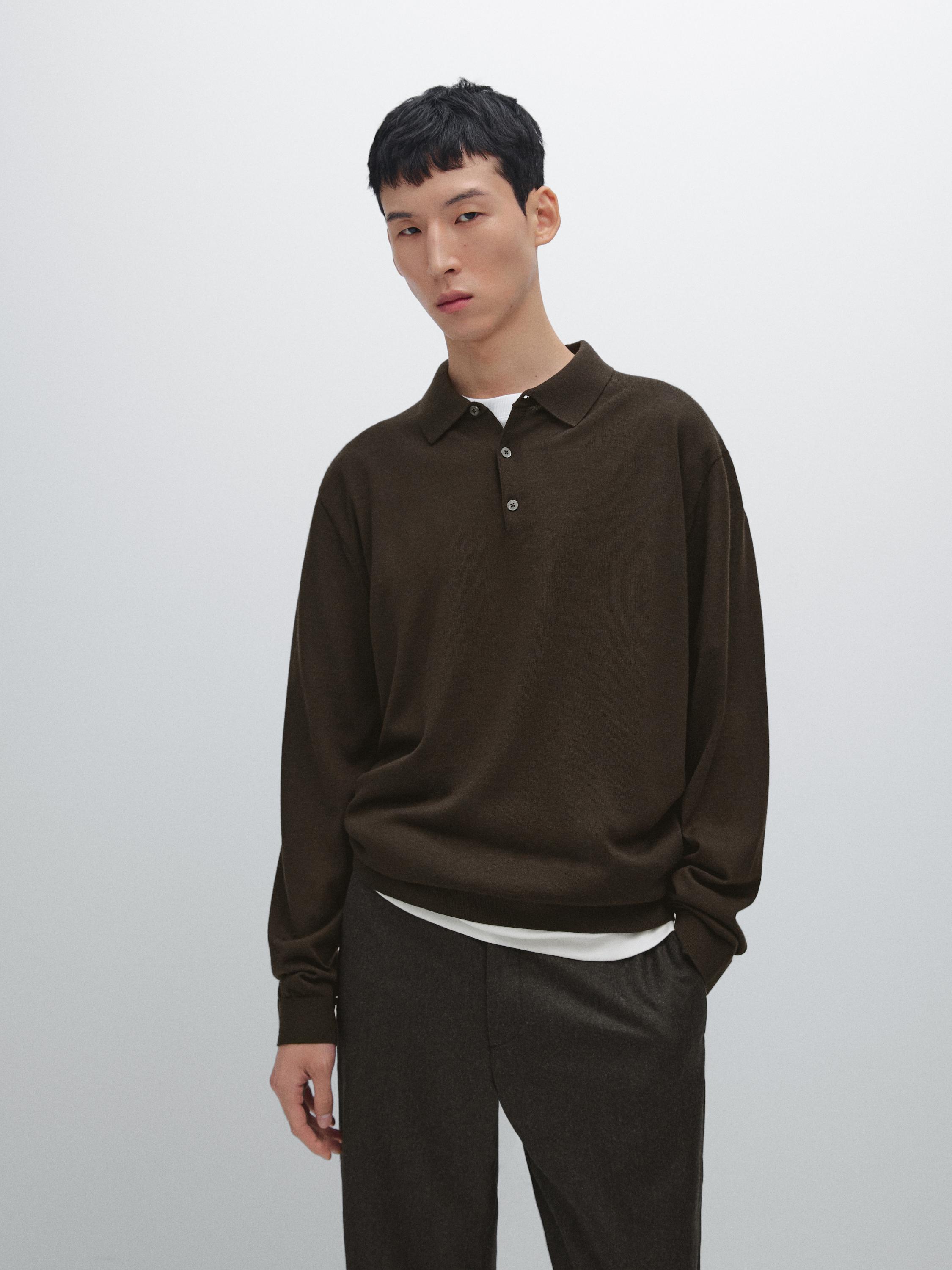 100% merino wool knit polo jumper