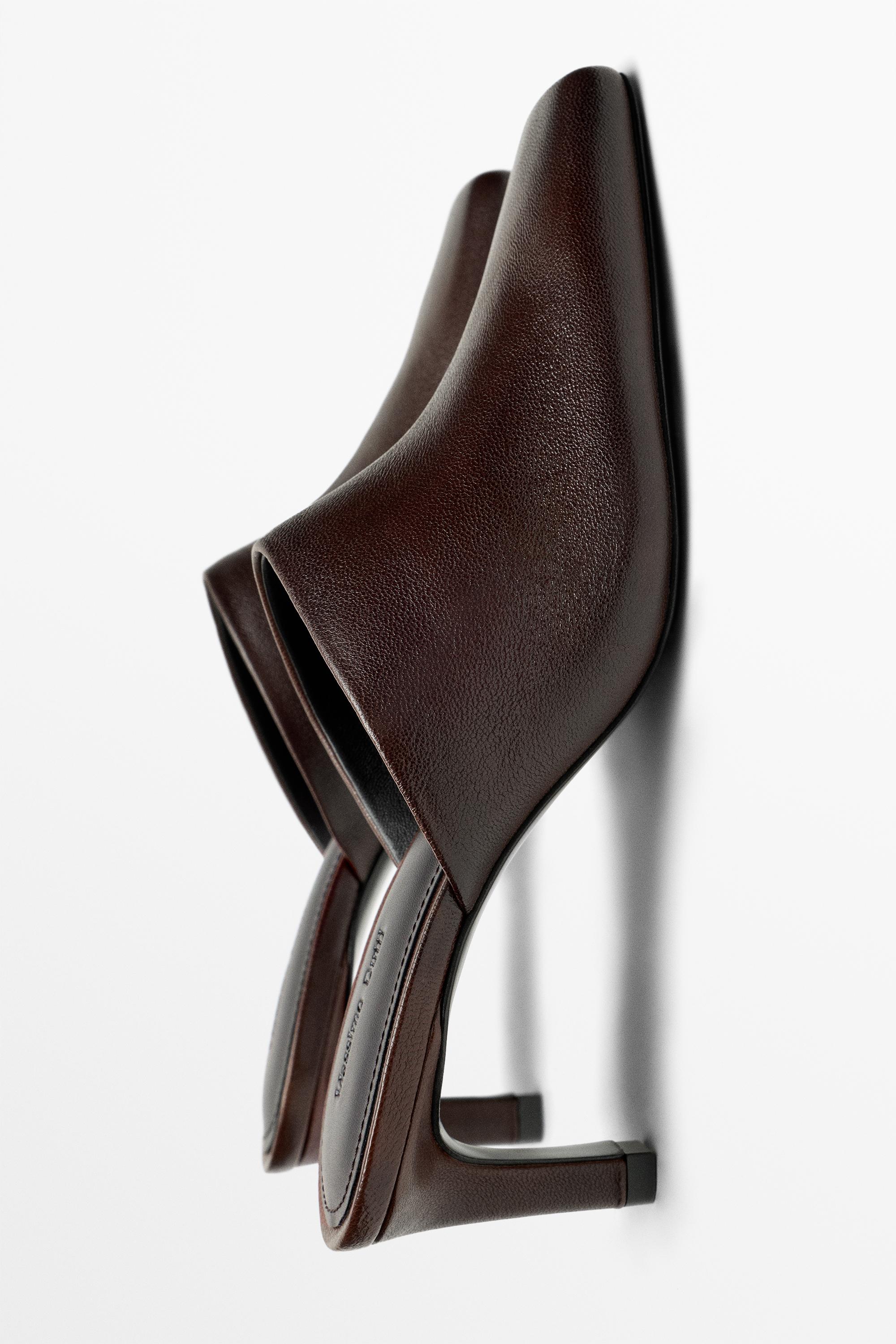 Slingback leather heel shoe — BURGUNDY