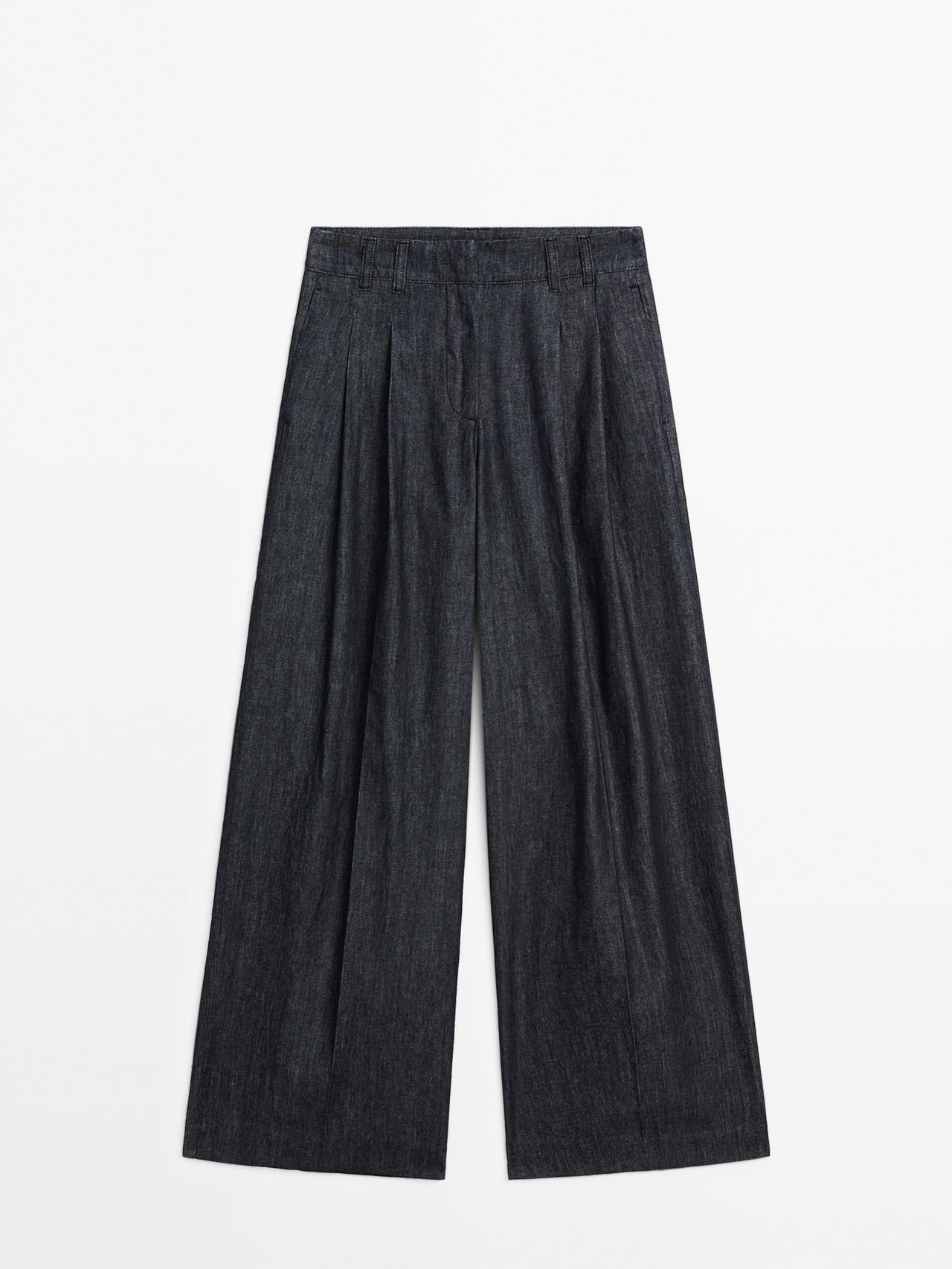 Massimo Dutti - Dames - Jeans Met Hoge Taille En Wijde Pijpen - Donkergrijs - 34