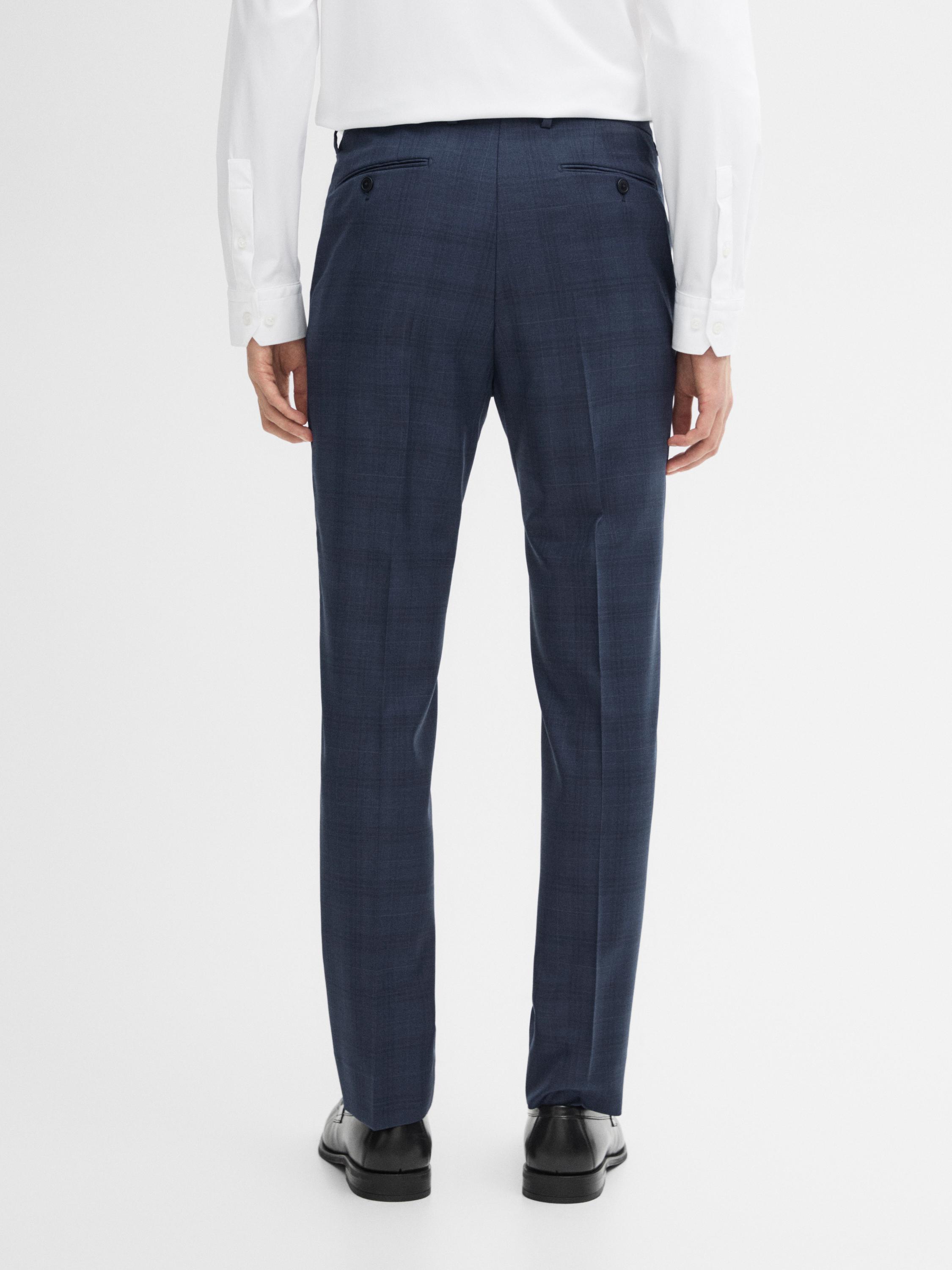 Check wool blend suit trousers