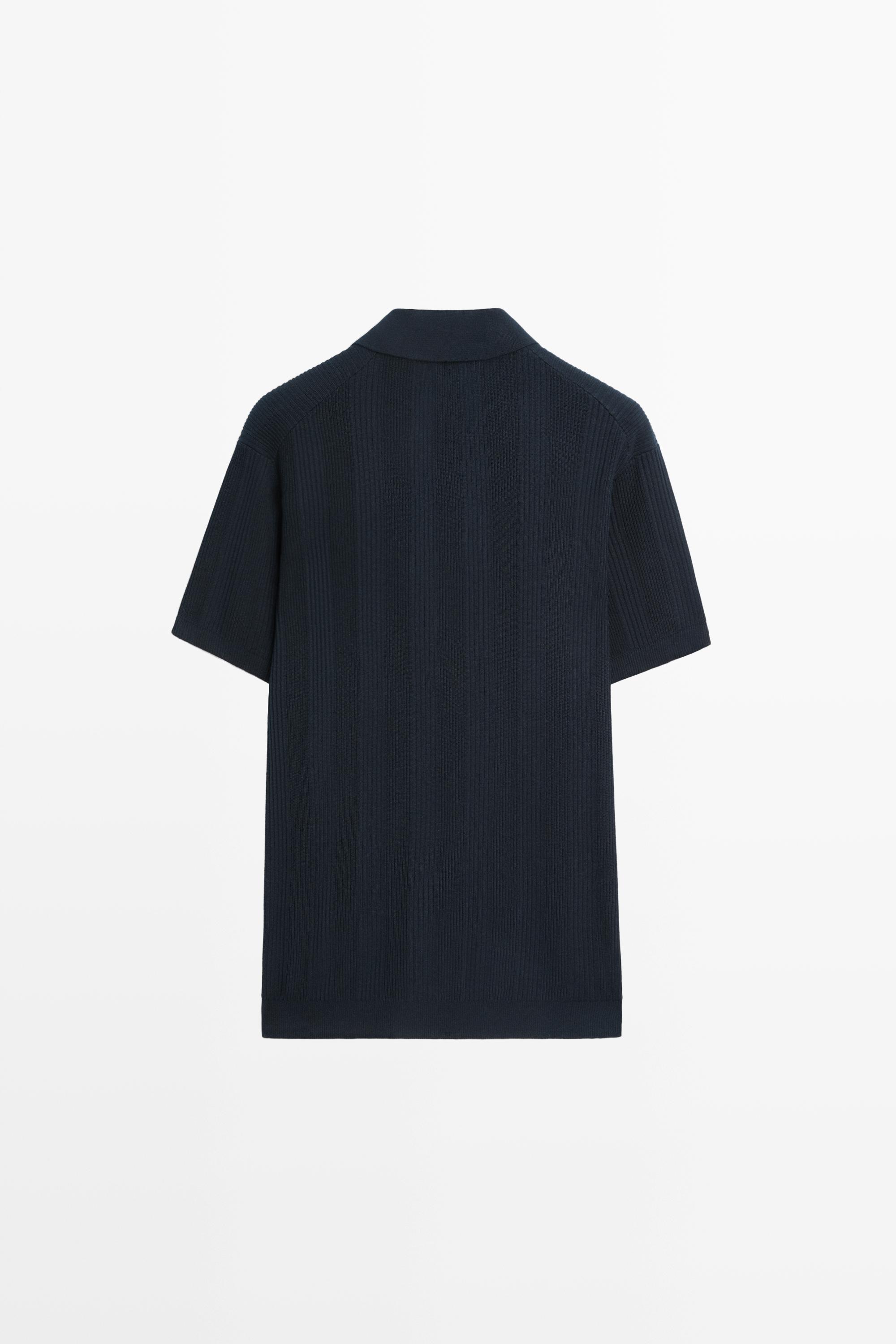 100% cotton textured striped knit polo shirt — NAVY BLUE