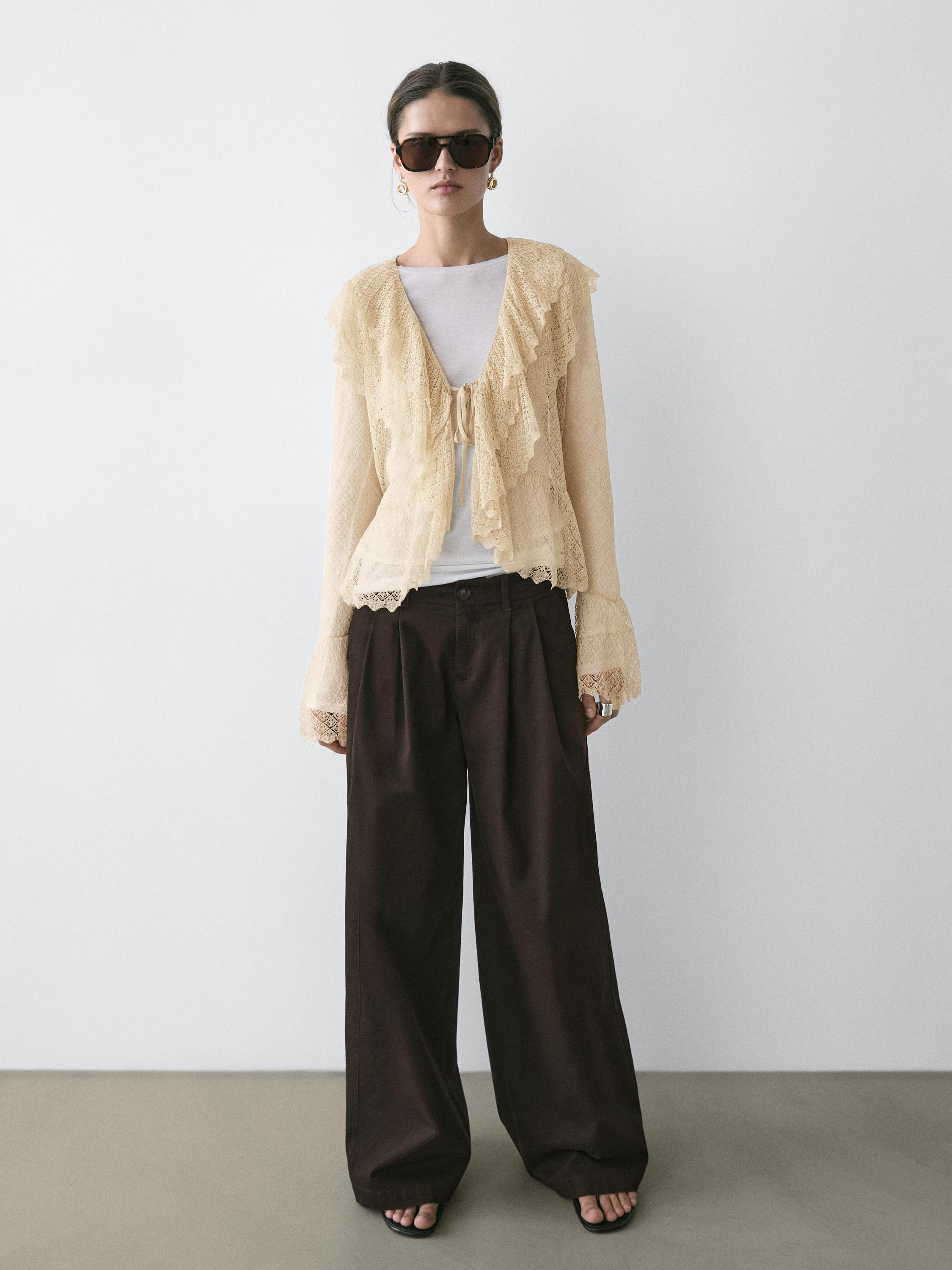 Wide-leg trousers with darts — CAMEL
