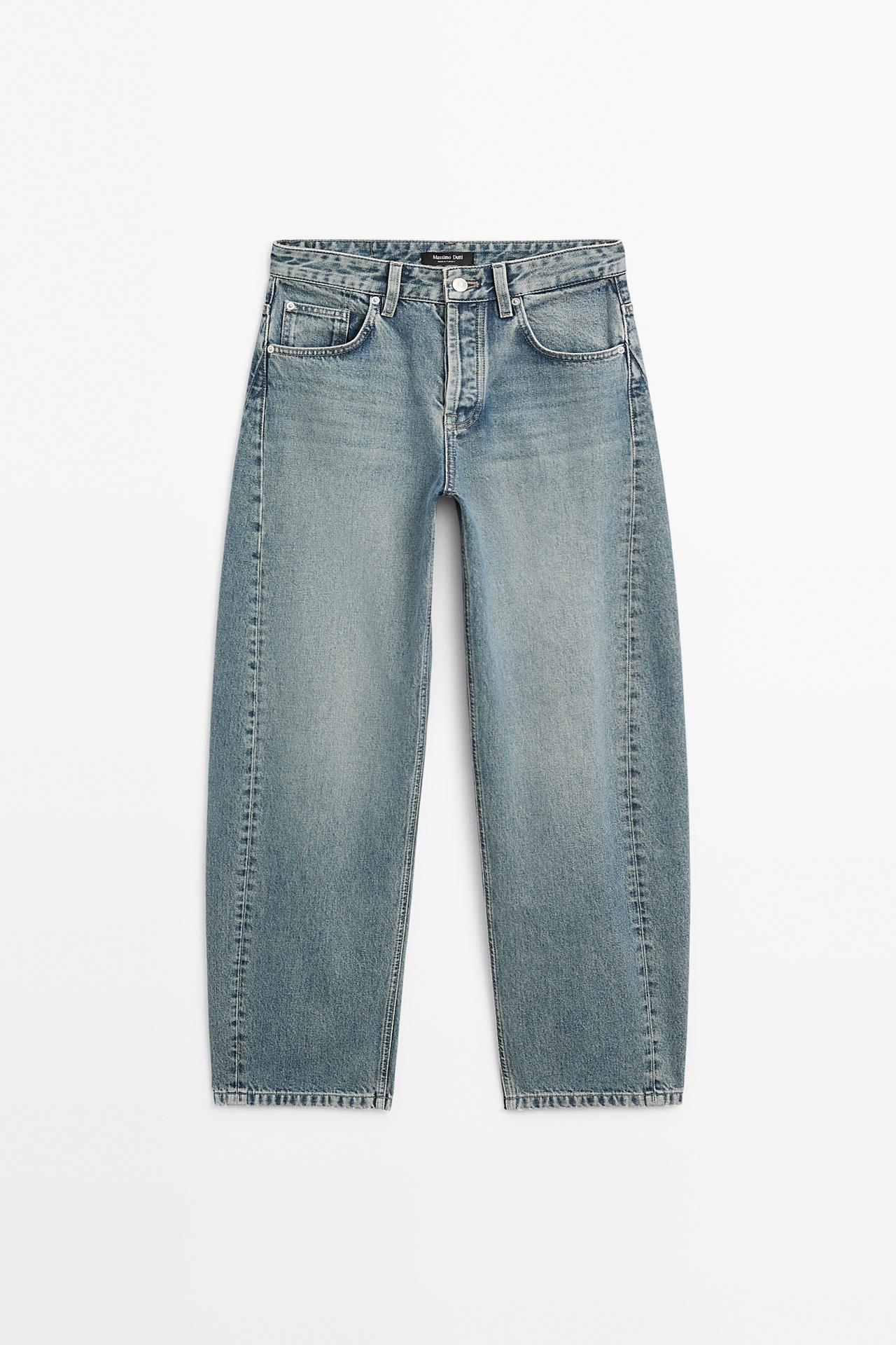 Massimo Dutti - Dames - Balloon Fit Jeans Met Hoge Taille - Lichtblauw - 38