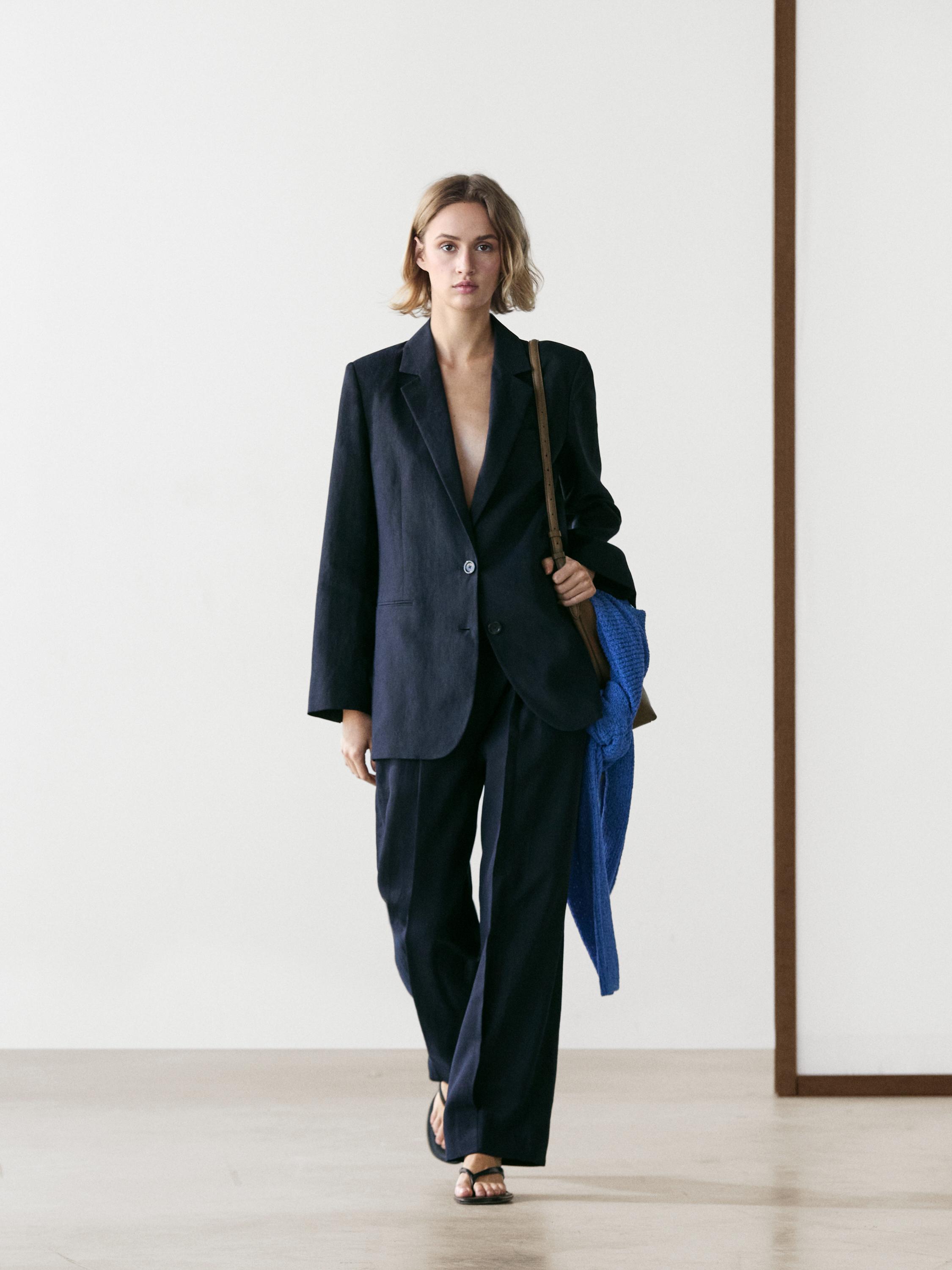 100% linen suit blazer — NAVY BLUE