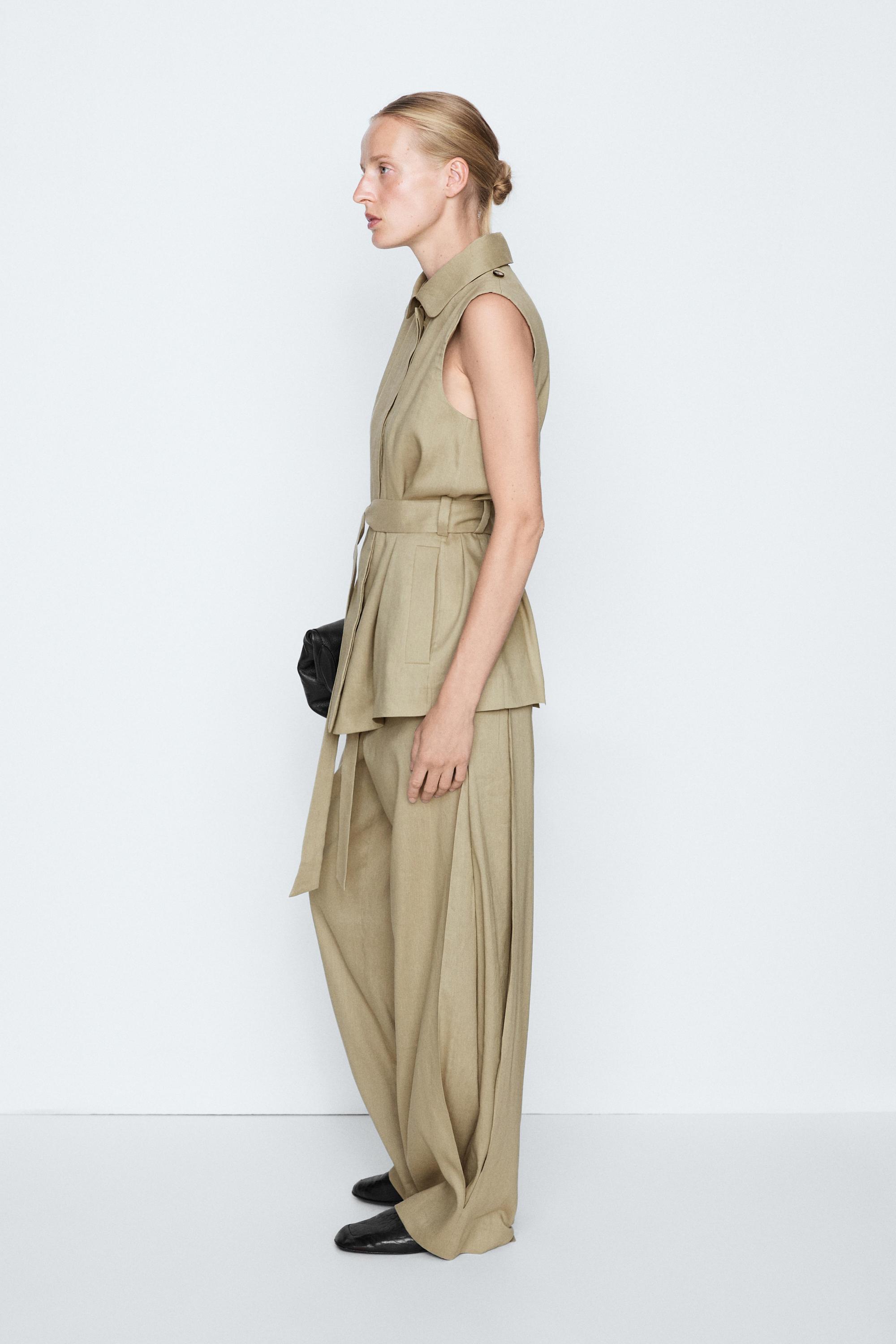 Linen blend short trench coat - STUDIO — PALE KHAKI